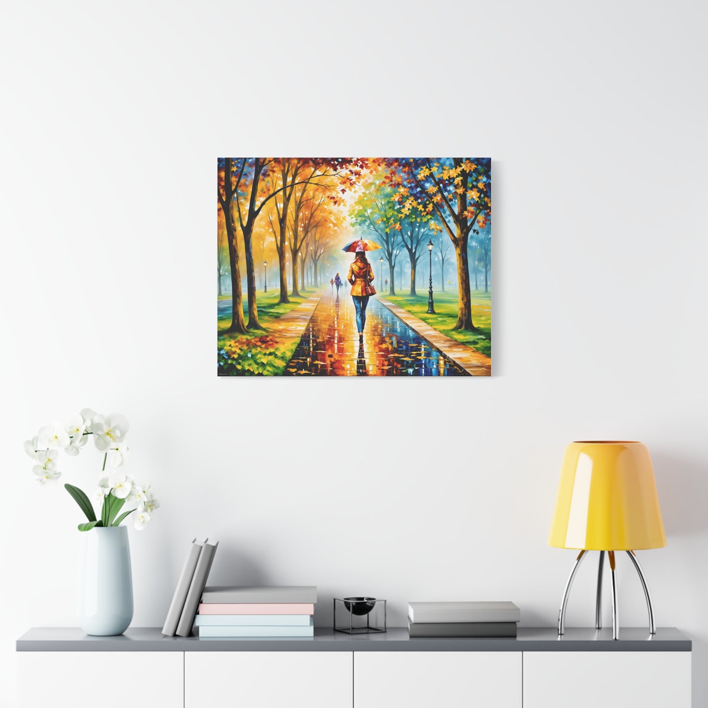 Canvas Wall Art - Walking in the Park Under the Rain