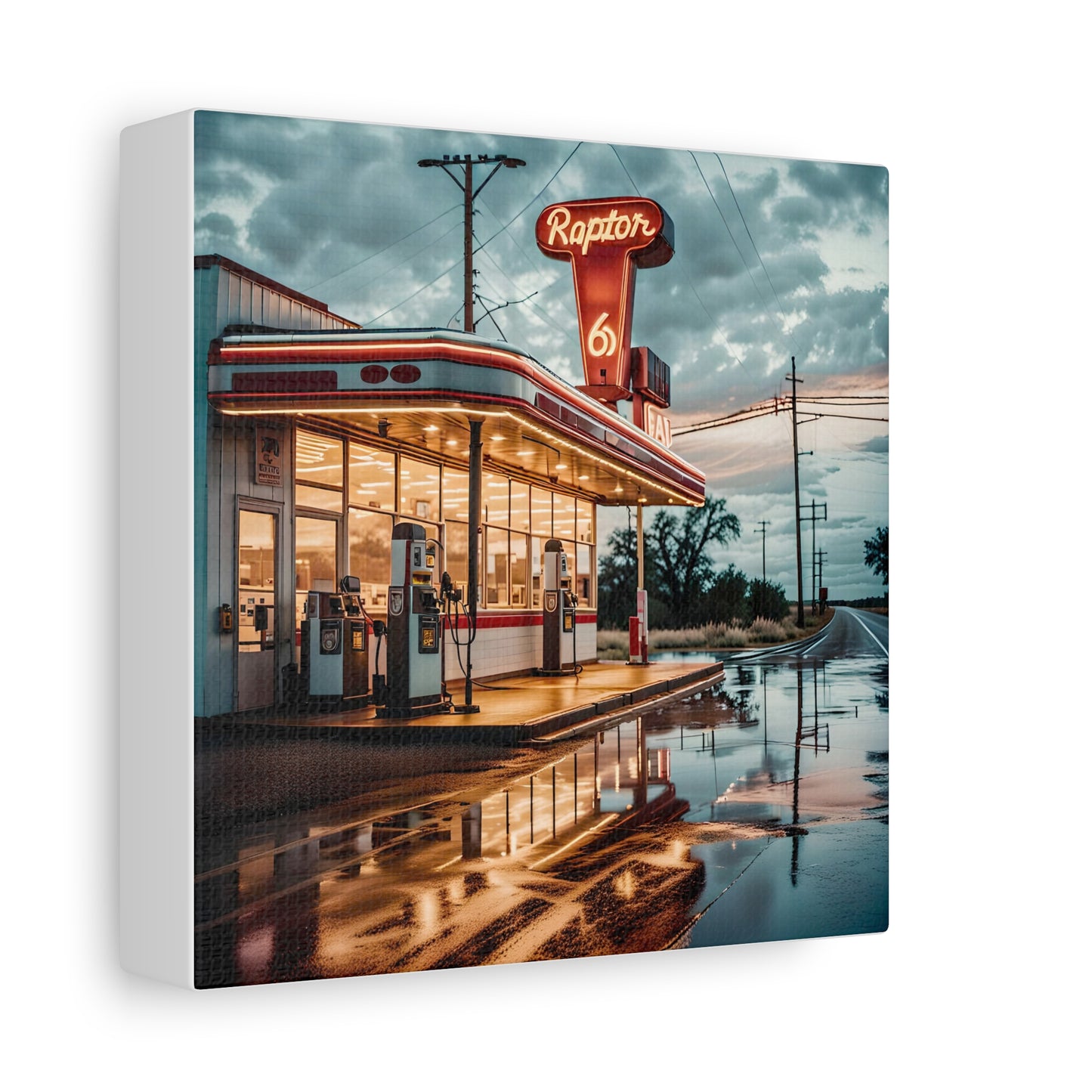 Canvas Print - Raptor Gas Station in the Mid West of USA, Homage to a Lost World