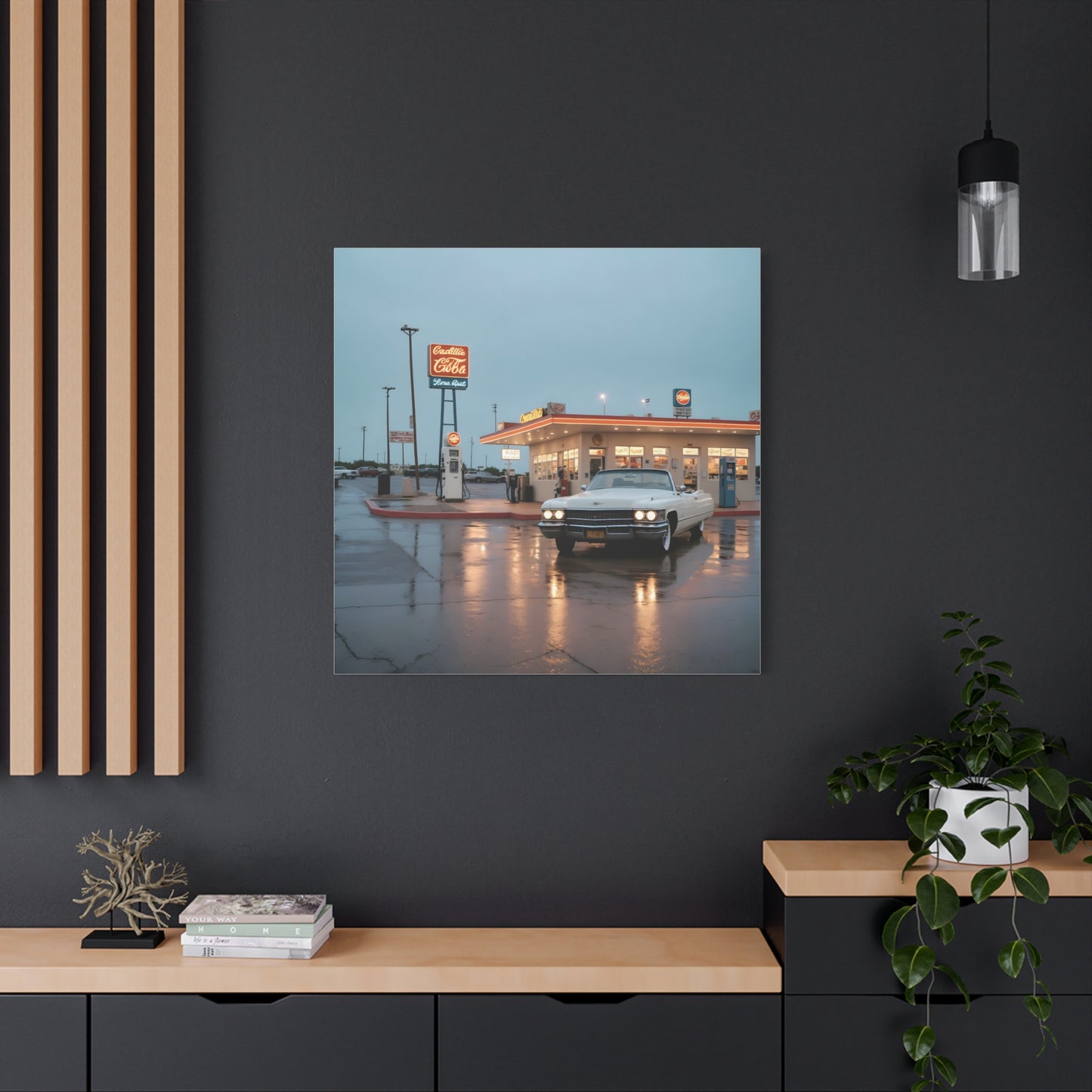 Canvas Print - Cadillac de Ville in Gas Station at Evening