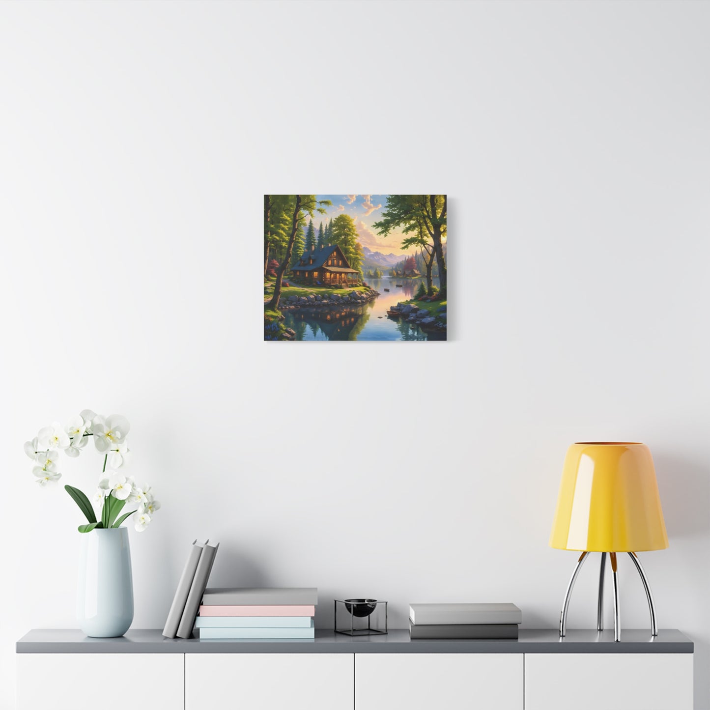 Canvas Wall Art - Cabin on the Lake, Thomas Kinkade Homage