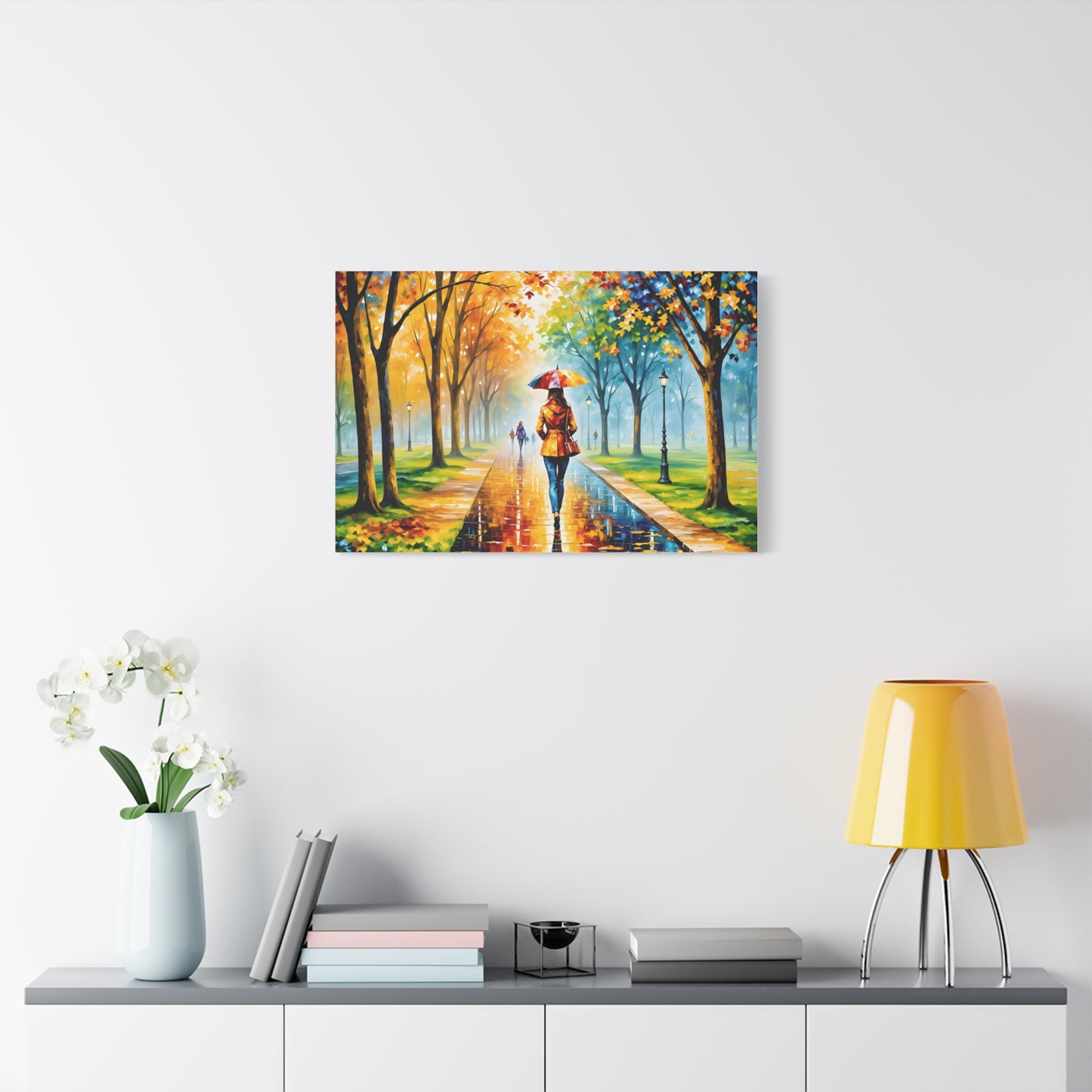 Canvas Wall Art - Walking in the Park Under the Rain