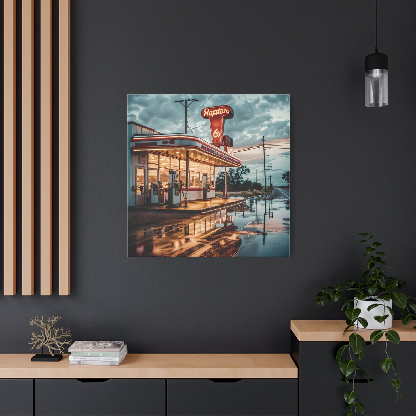 Canvas Print - Raptor Gas Station in the Mid West of USA, Homage to a Lost World