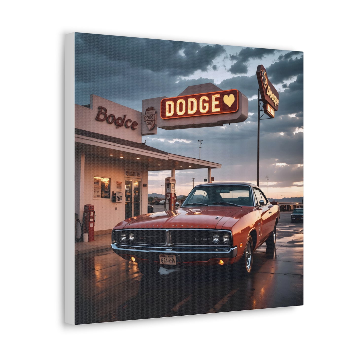 Canvas Gallery Wraps - Dodge Charger at Gas Station in the evening