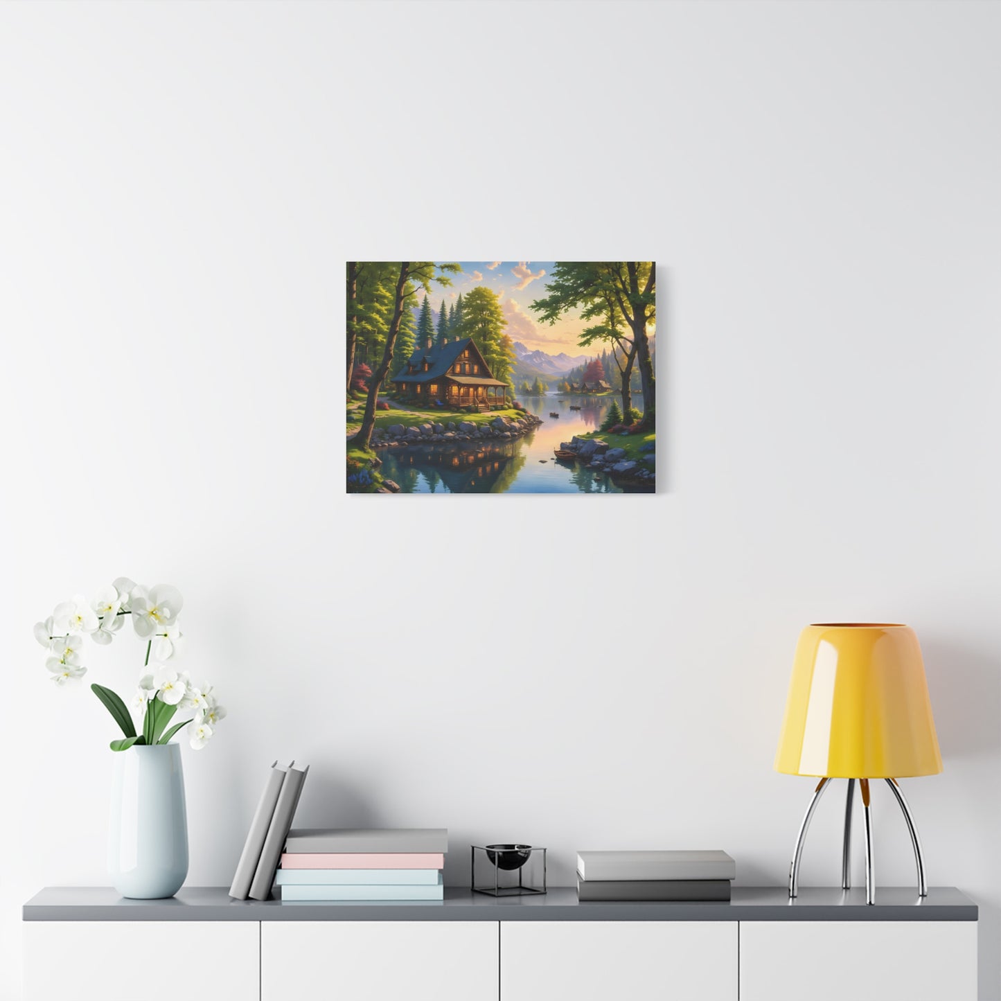 Canvas Wall Art - Cabin on the Lake, Thomas Kinkade Homage