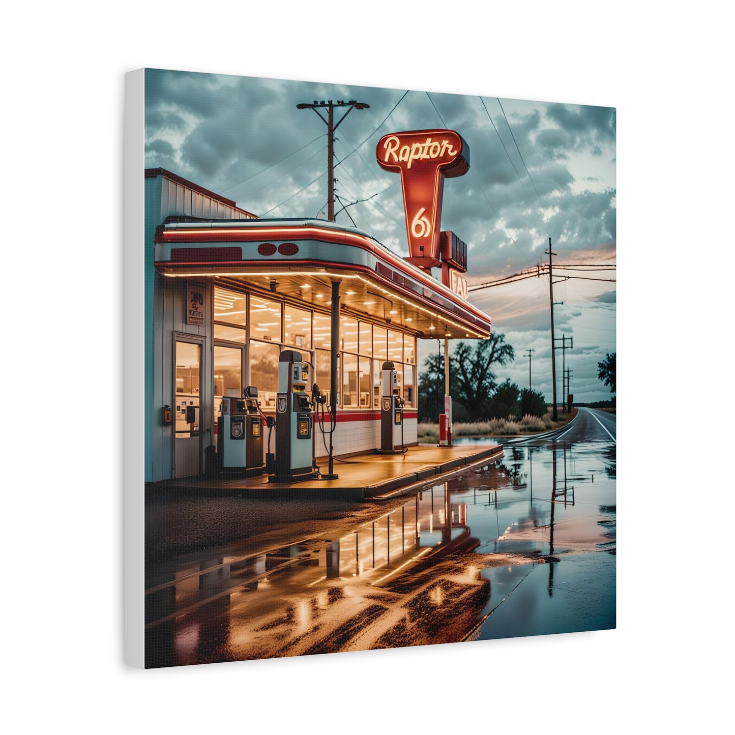 Canvas Print - Raptor Gas Station in the Mid West of USA, Homage to a Lost World