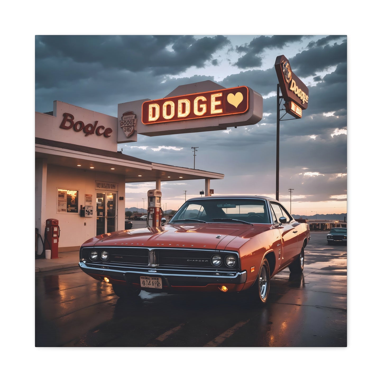 Canvas Gallery Wraps - Dodge Charger at Gas Station in the evening