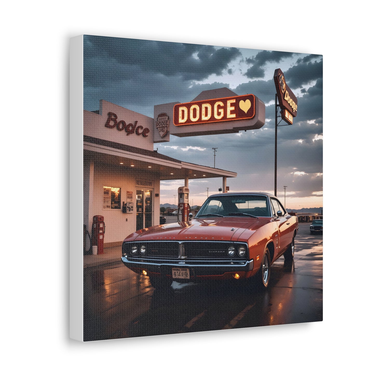 Canvas Gallery Wraps - Dodge Charger at Gas Station in the evening