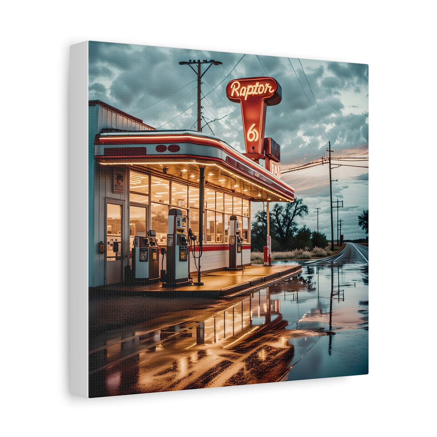 Canvas Print - Raptor Gas Station in the Mid West of USA, Homage to a Lost World