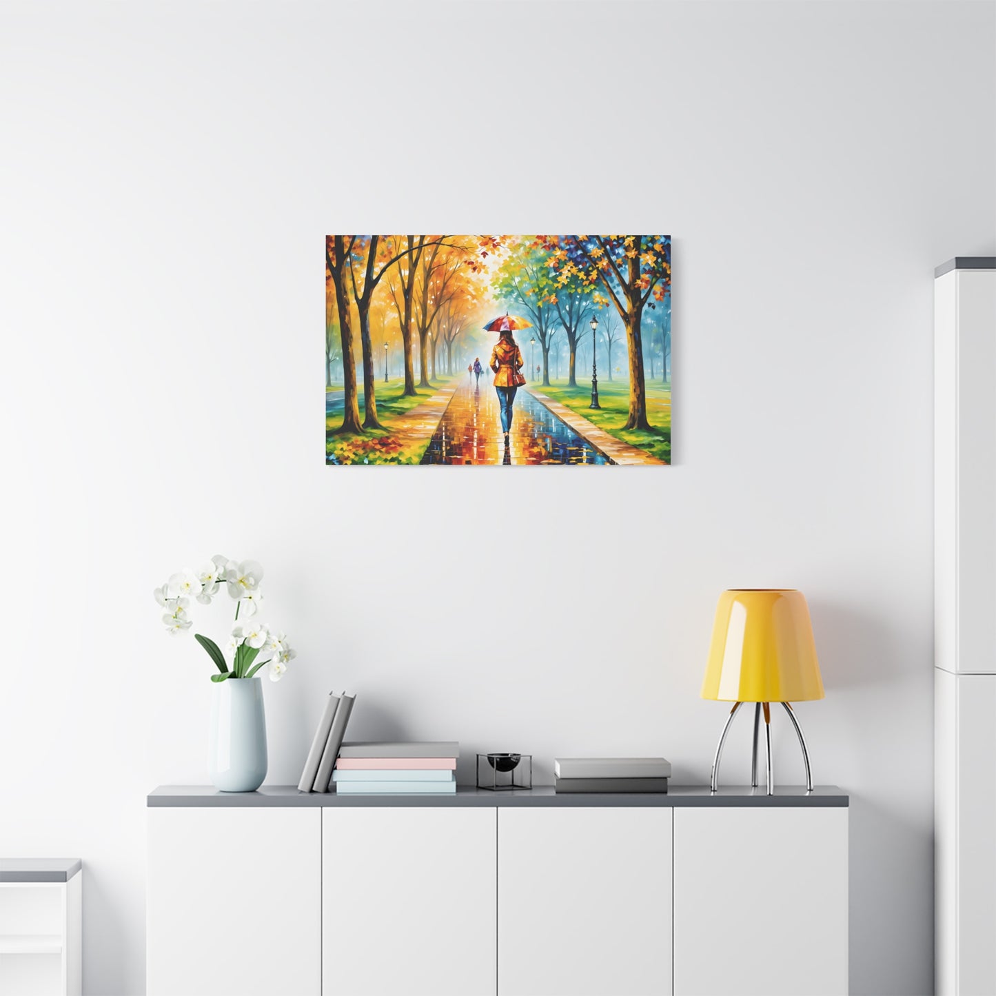 Canvas Wall Art - Walking in the Park Under the Rain