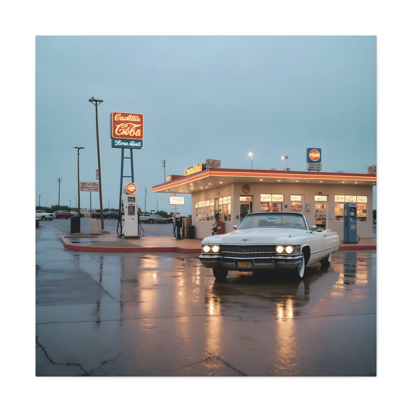 Canvas Print - Cadillac de Ville in Gas Station at Evening