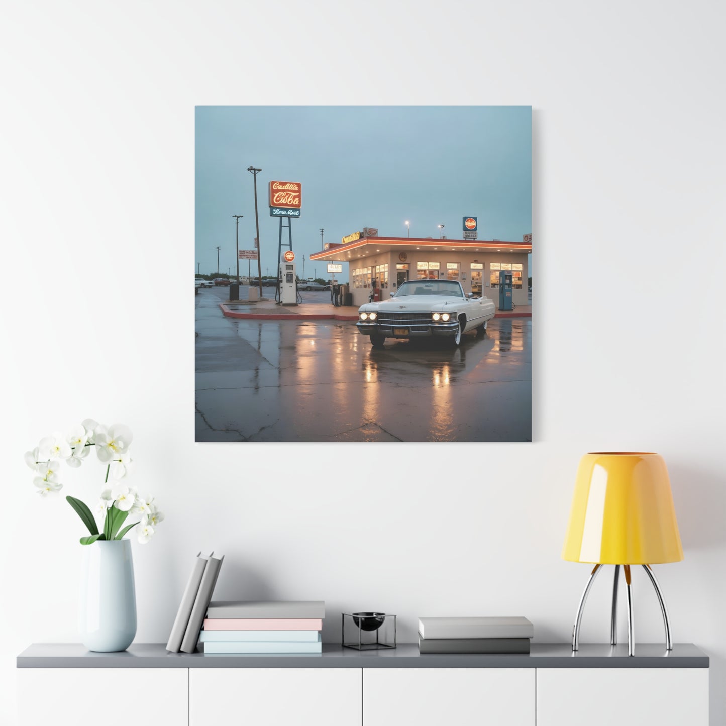 Canvas Print - Cadillac de Ville in Gas Station at Evening