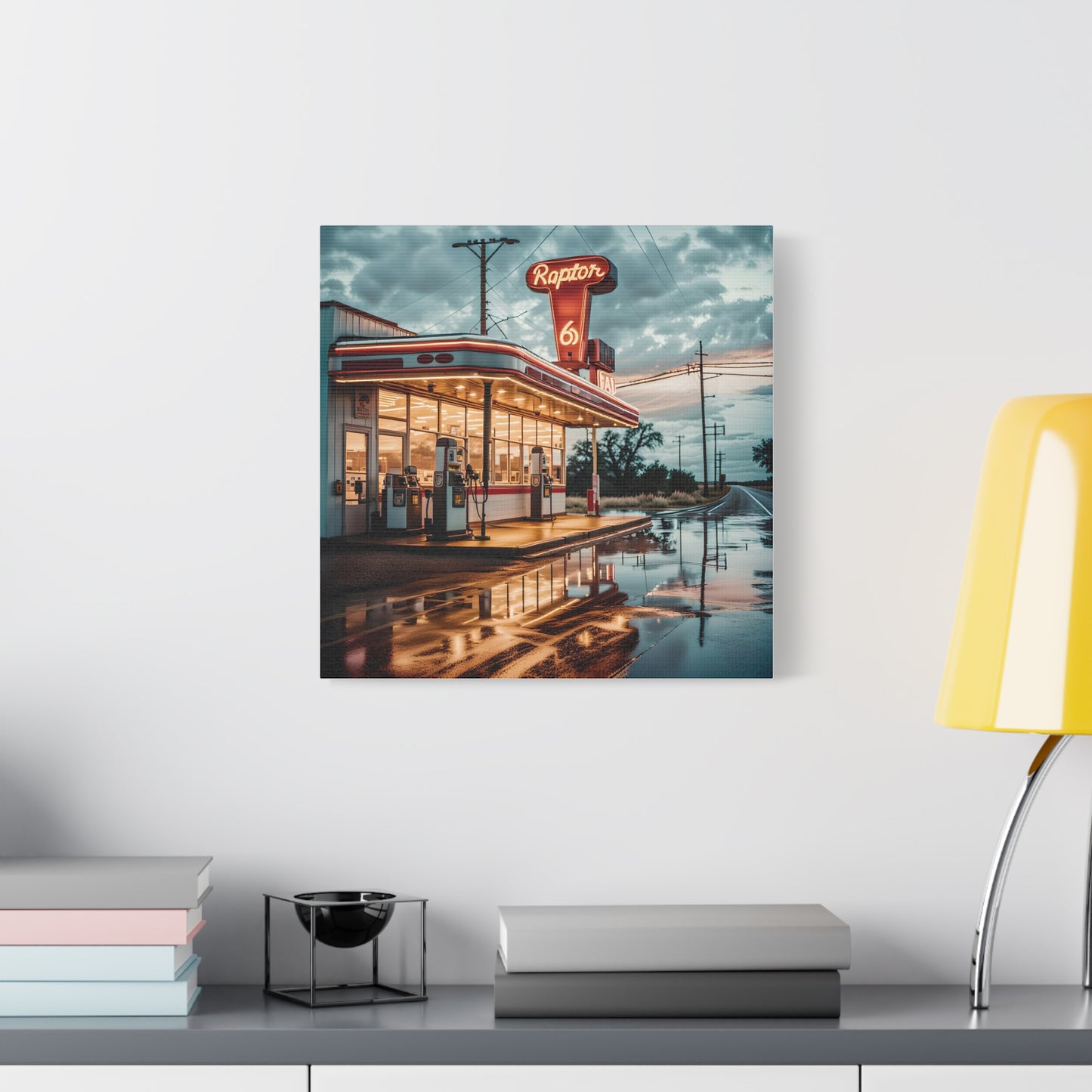 Canvas Print - Raptor Gas Station in the Mid West of USA, Homage to a Lost World