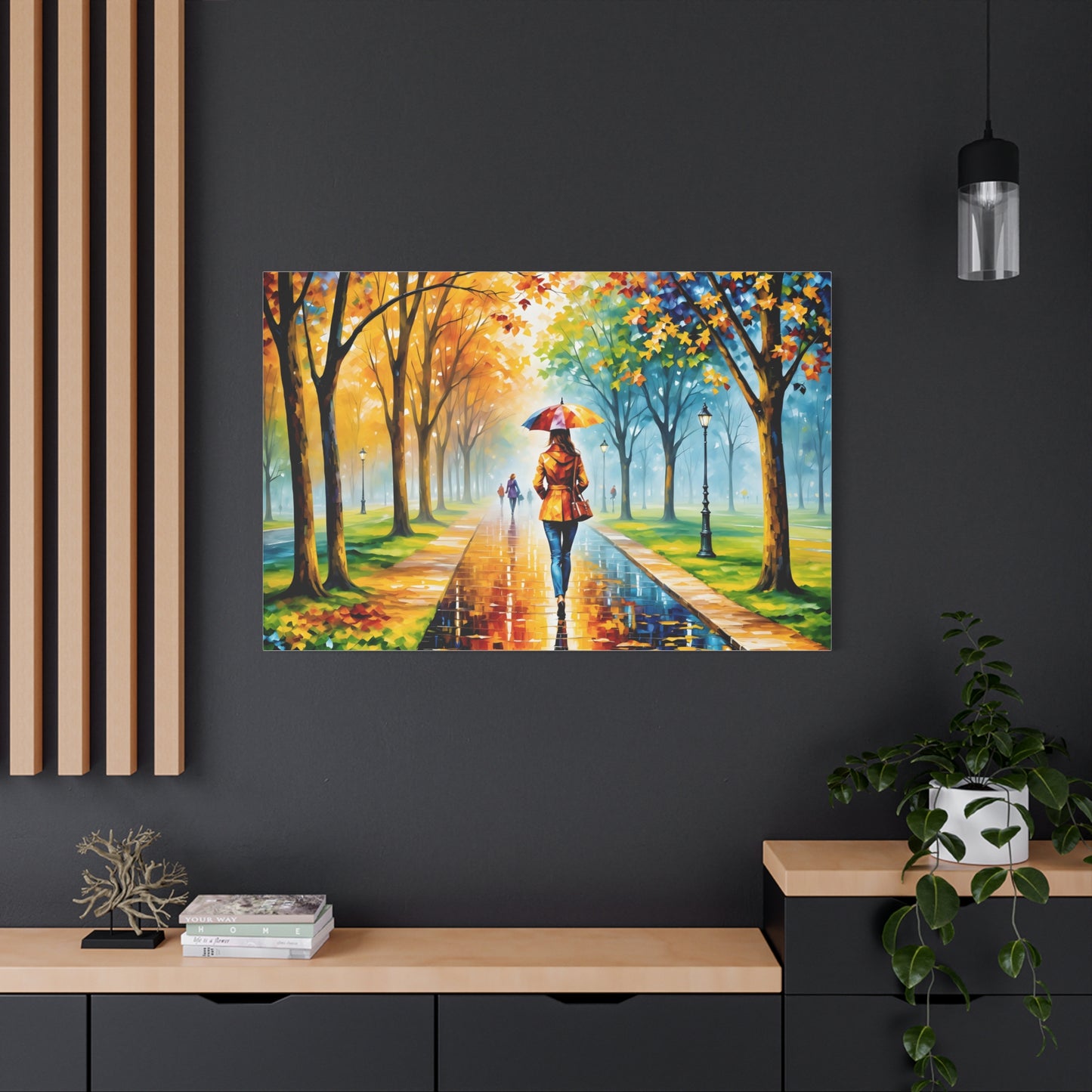 Canvas Wall Art - Walking in the Park Under the Rain