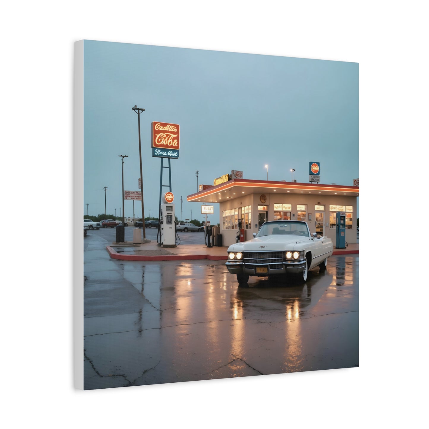 Canvas Print - Cadillac de Ville in Gas Station at Evening