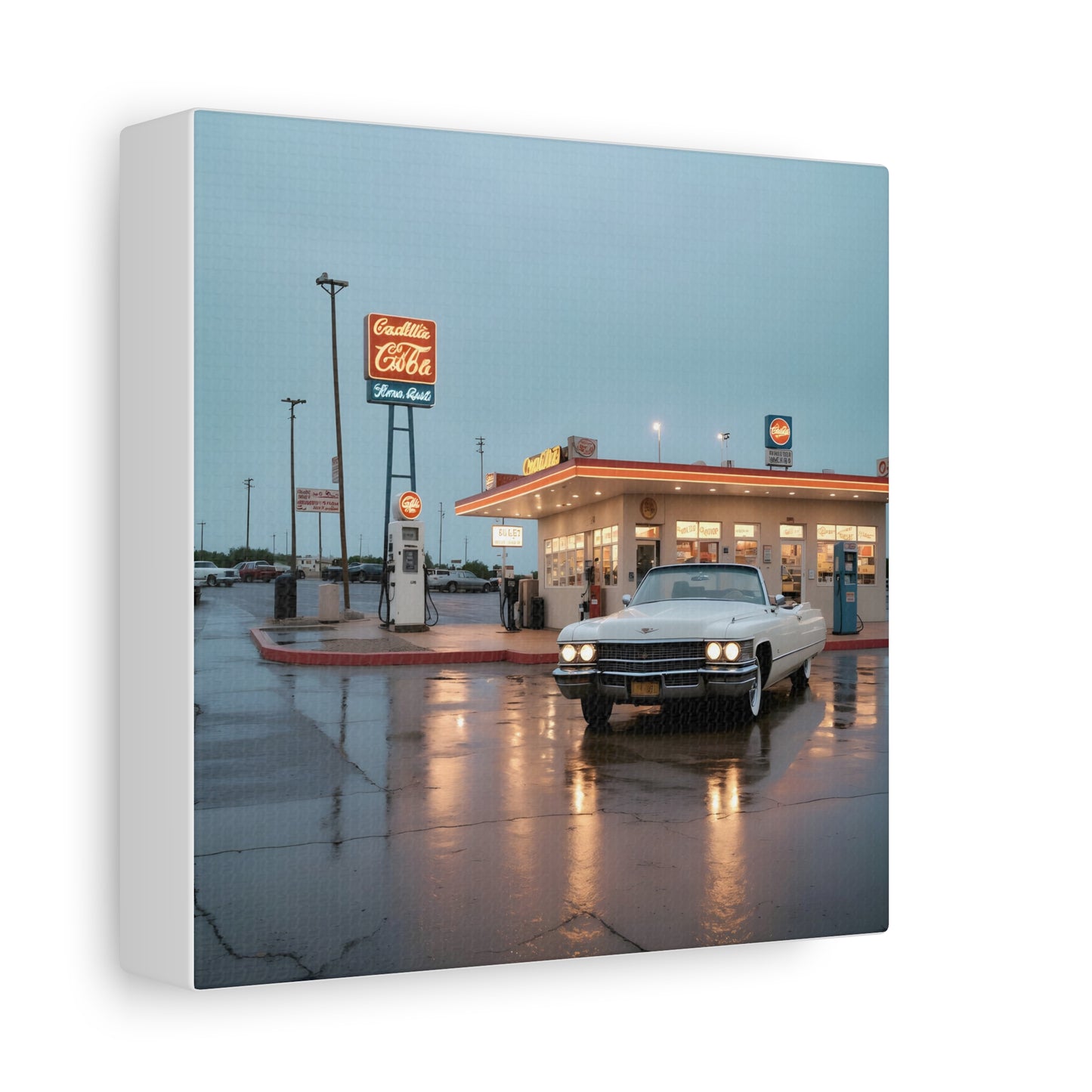 Canvas Print - Cadillac de Ville in Gas Station at Evening