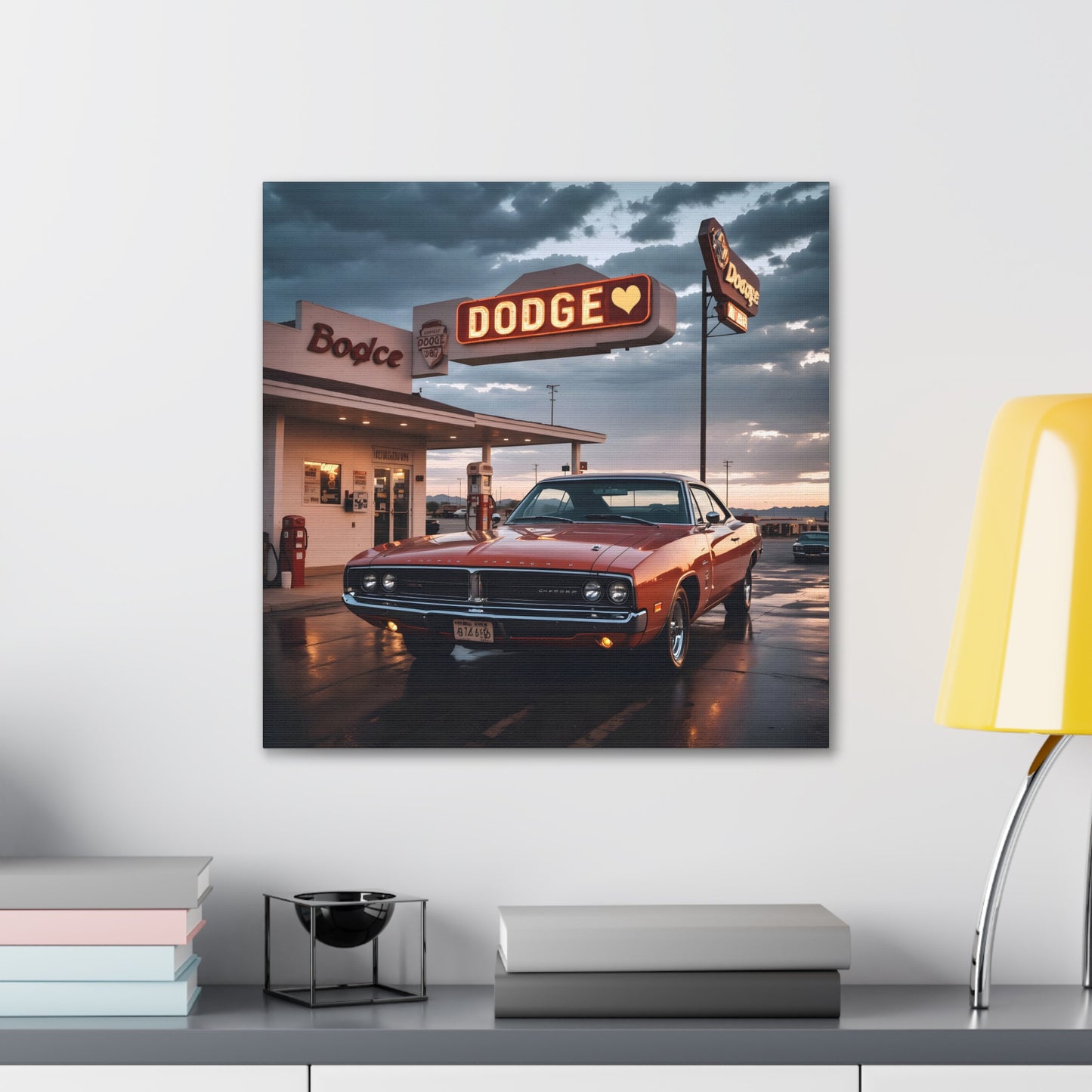 Canvas Gallery Wraps - Dodge Charger at Gas Station in the evening