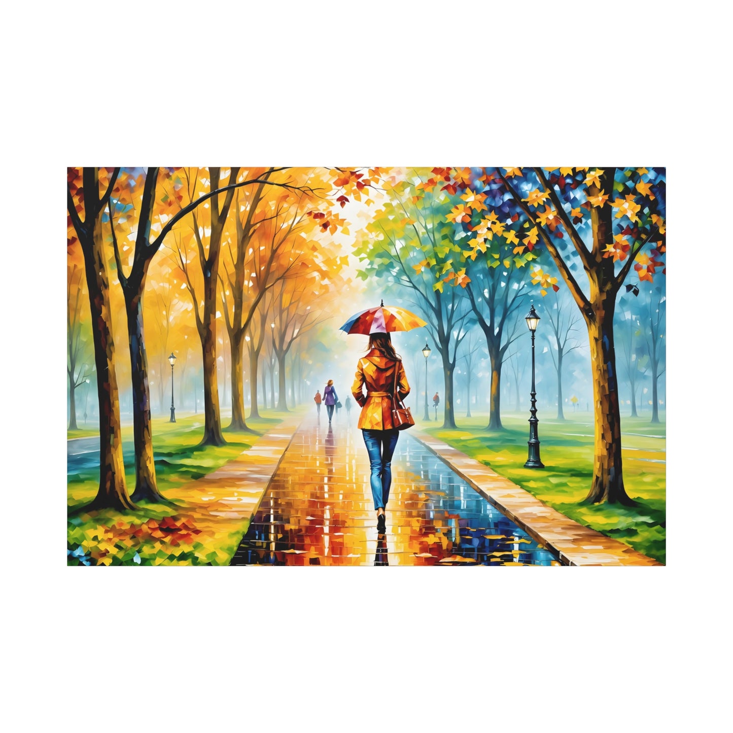 Canvas Wall Art - Walking in the Park Under the Rain