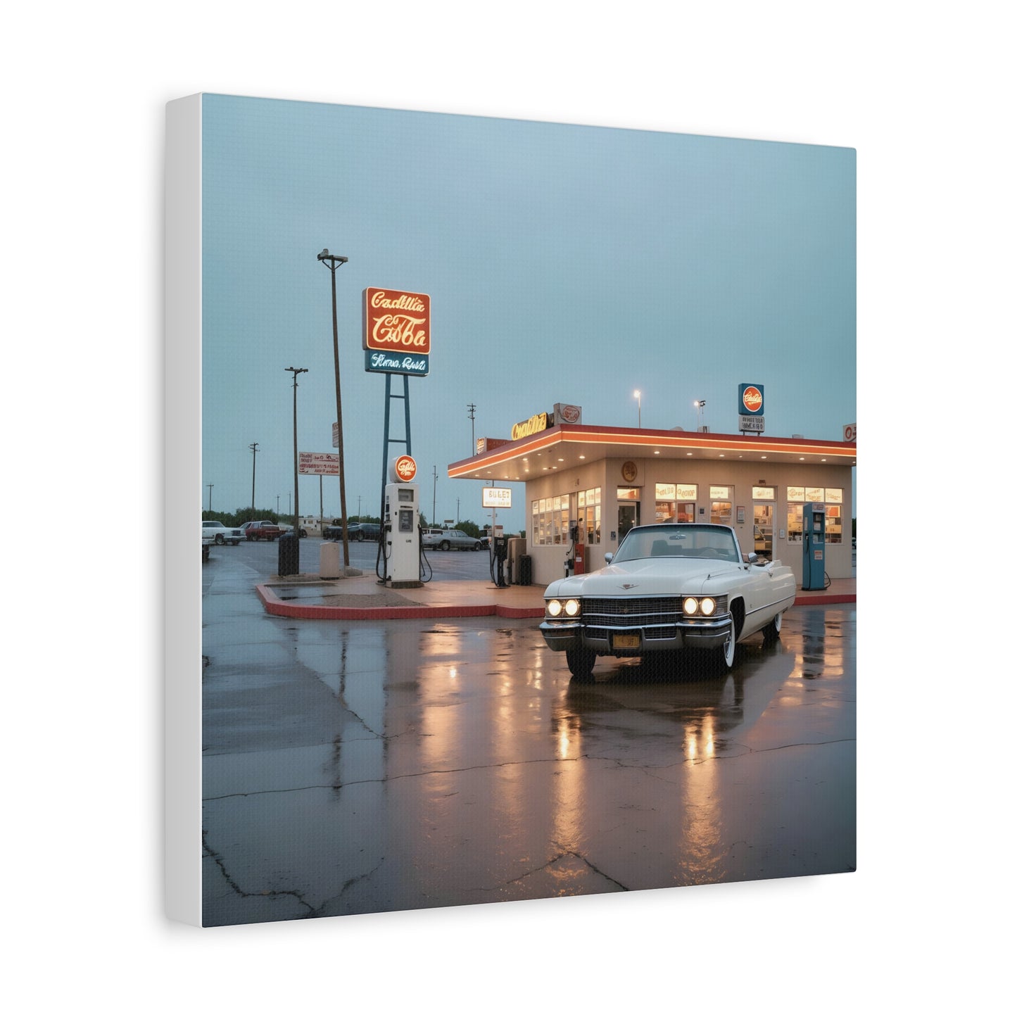 Canvas Print - Cadillac de Ville in Gas Station at Evening