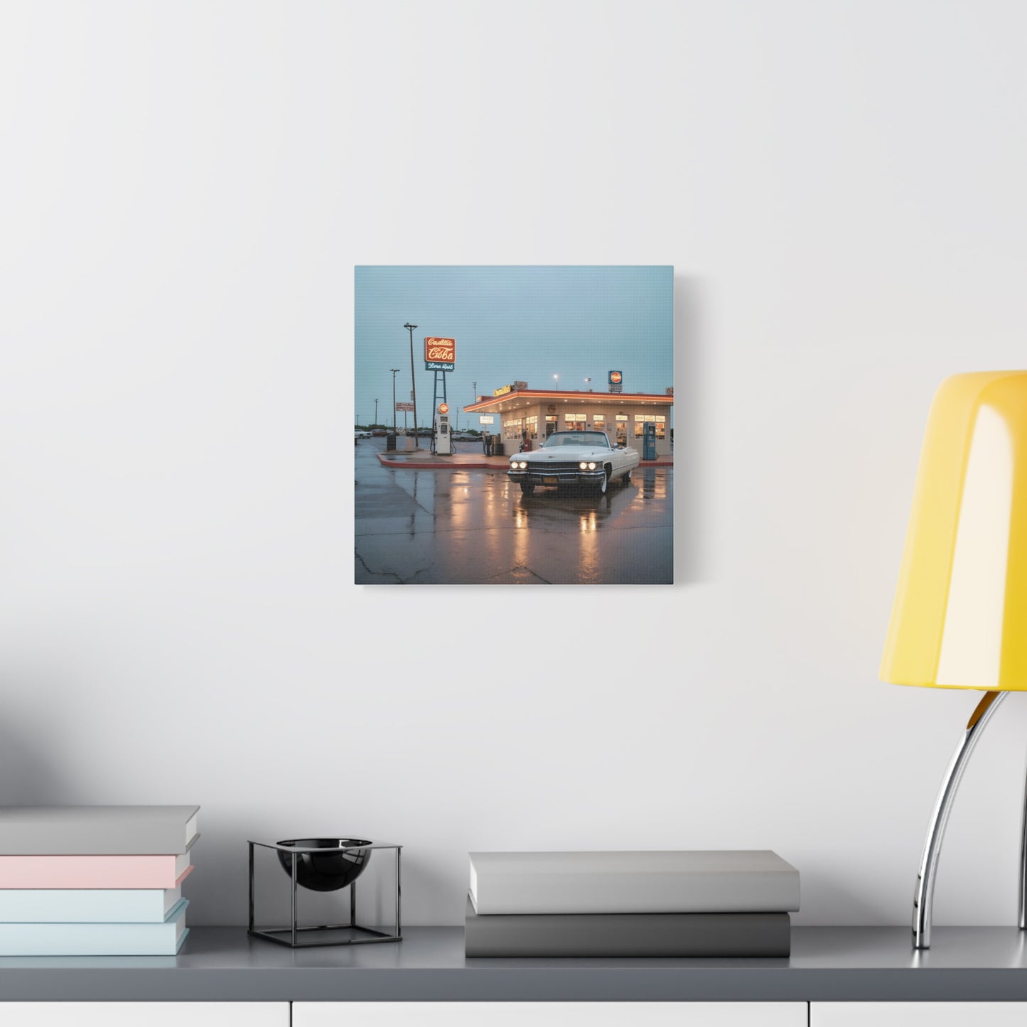 Canvas Print - Cadillac de Ville in Gas Station at Evening