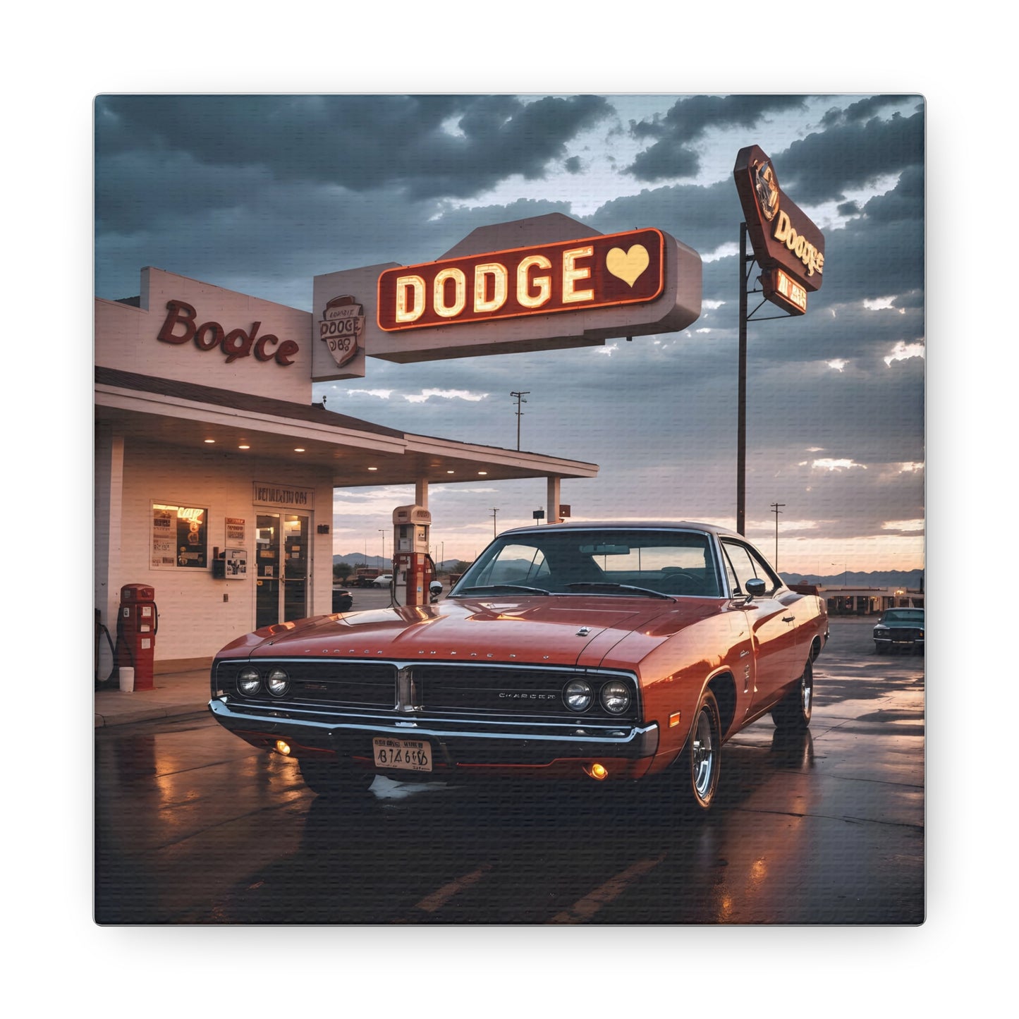 Canvas Gallery Wraps - Dodge Charger at Gas Station in the evening