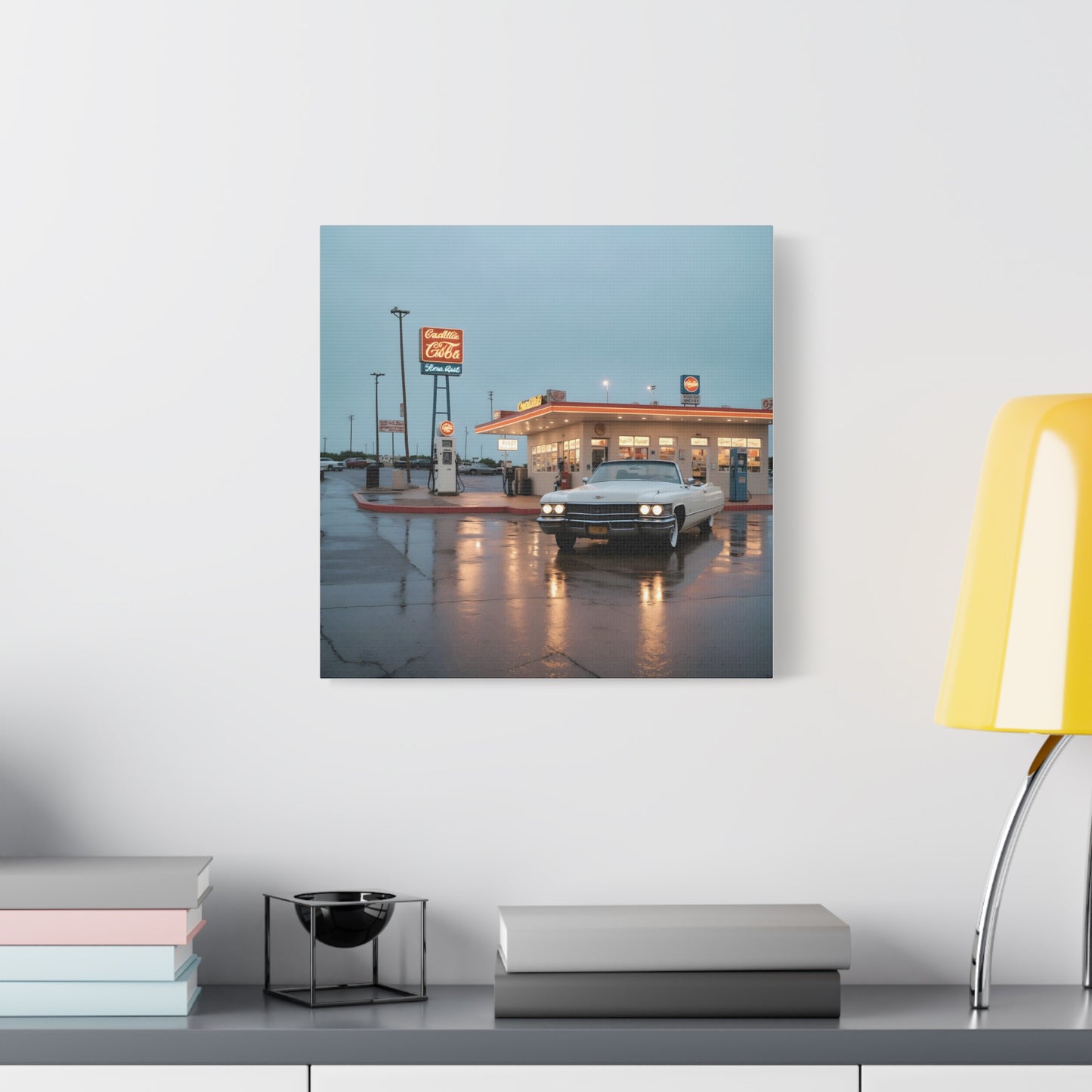 Canvas Print - Cadillac de Ville in Gas Station at Evening