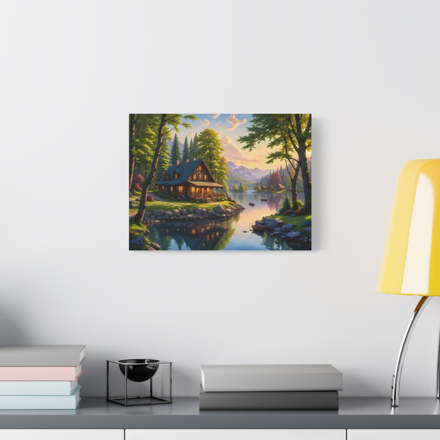 Canvas Wall Art - Cabin on the Lake, Thomas Kinkade Homage