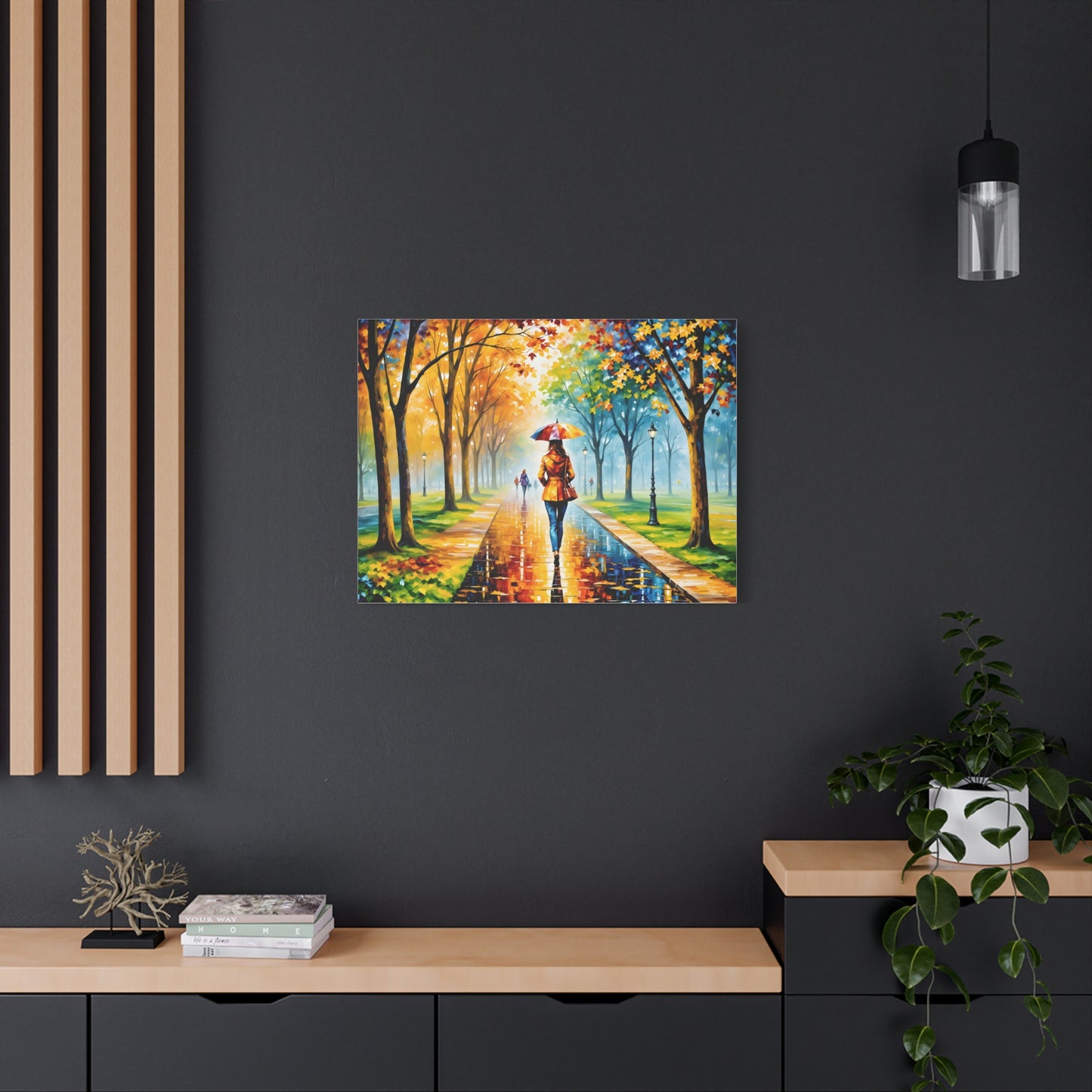 Canvas Wall Art - Walking in the Park Under the Rain