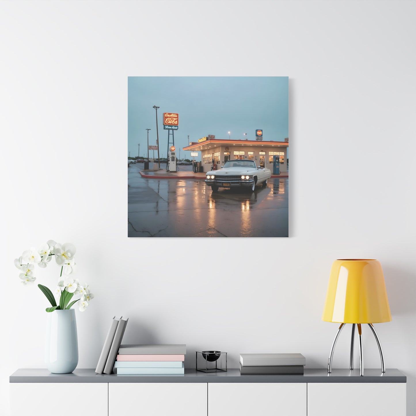 Canvas Print - Cadillac de Ville in Gas Station at Evening