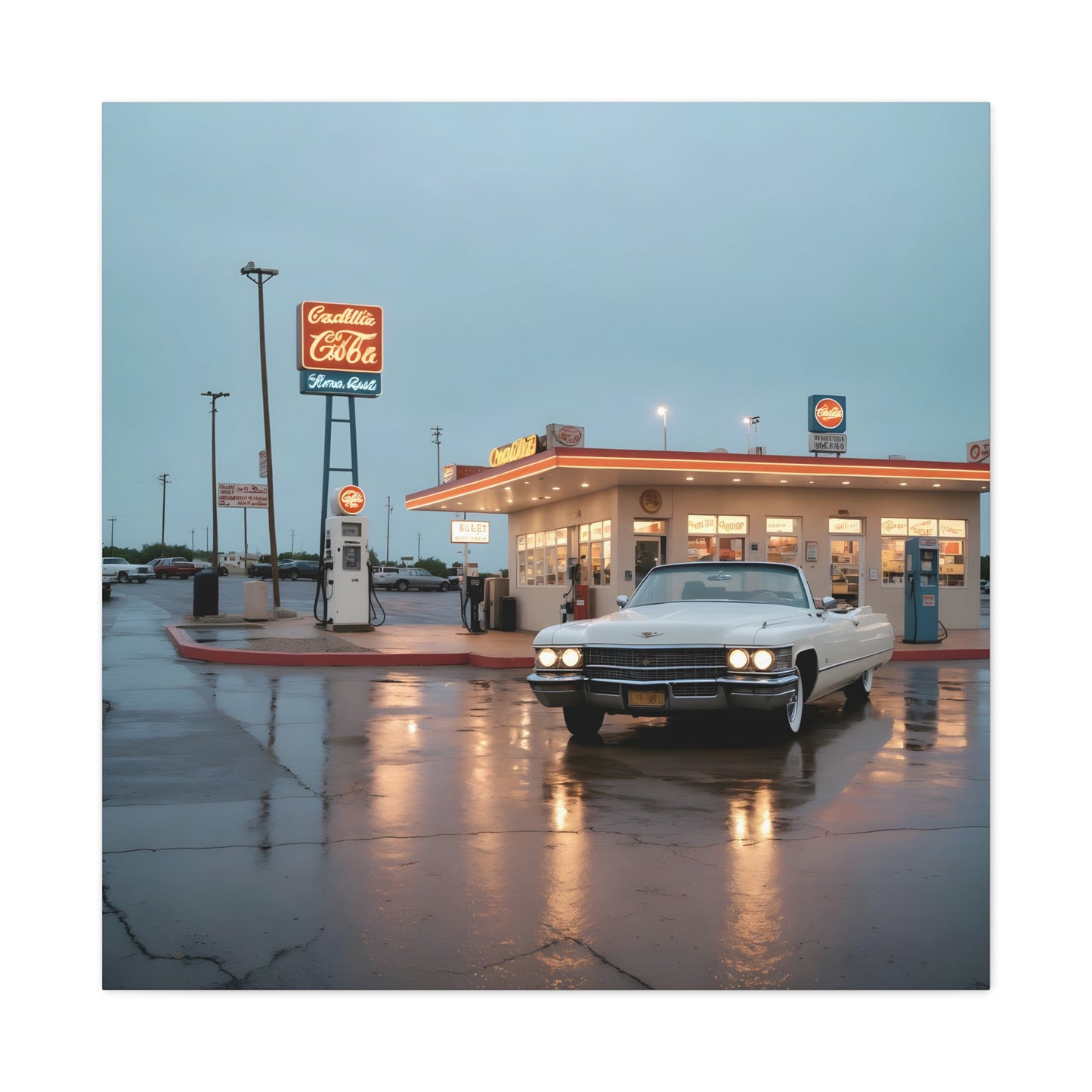 Canvas Print - Cadillac de Ville in Gas Station at Evening