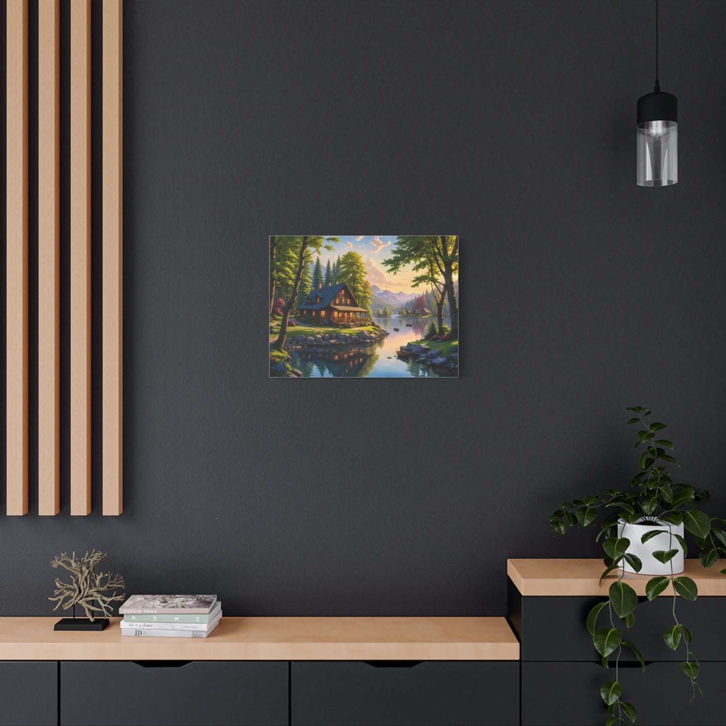 Canvas Wall Art - Cabin on the Lake, Thomas Kinkade Homage