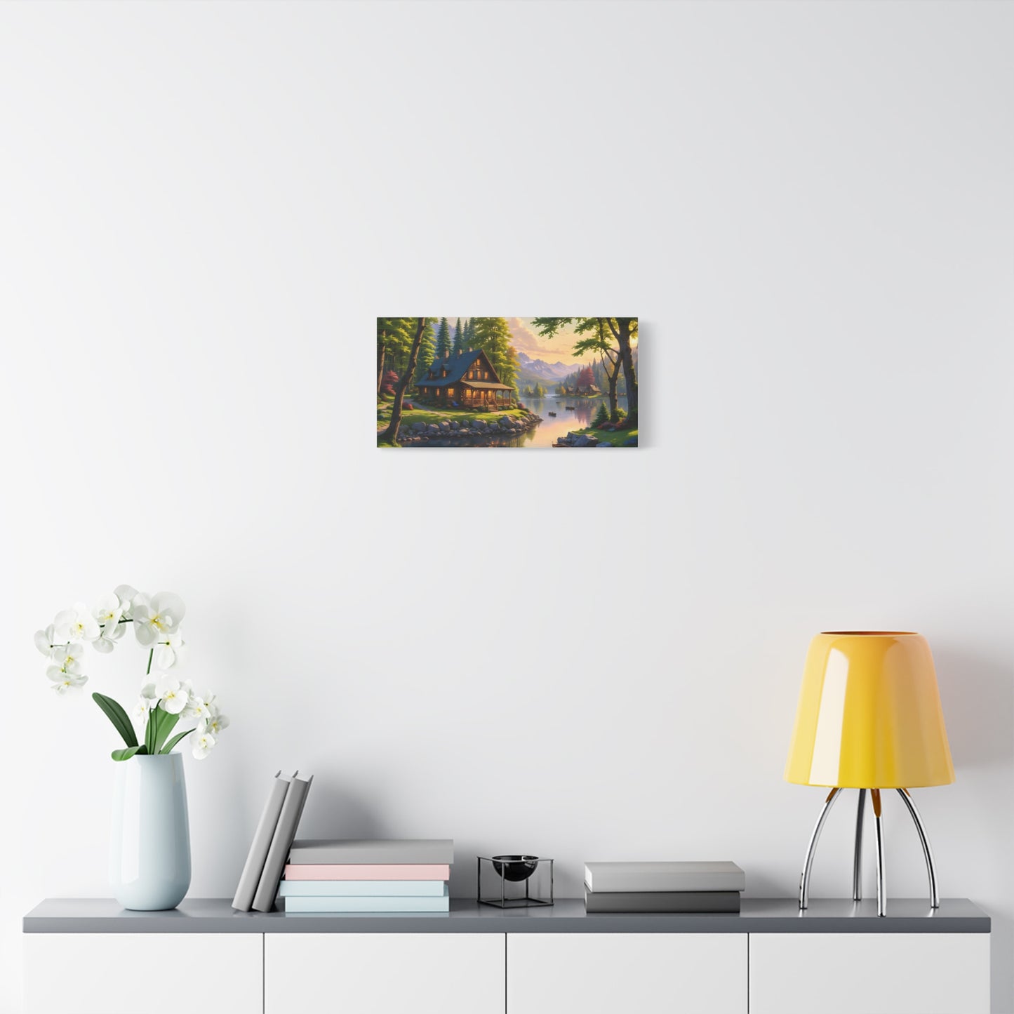 Canvas Wall Art - Cabin on the Lake, Thomas Kinkade Homage