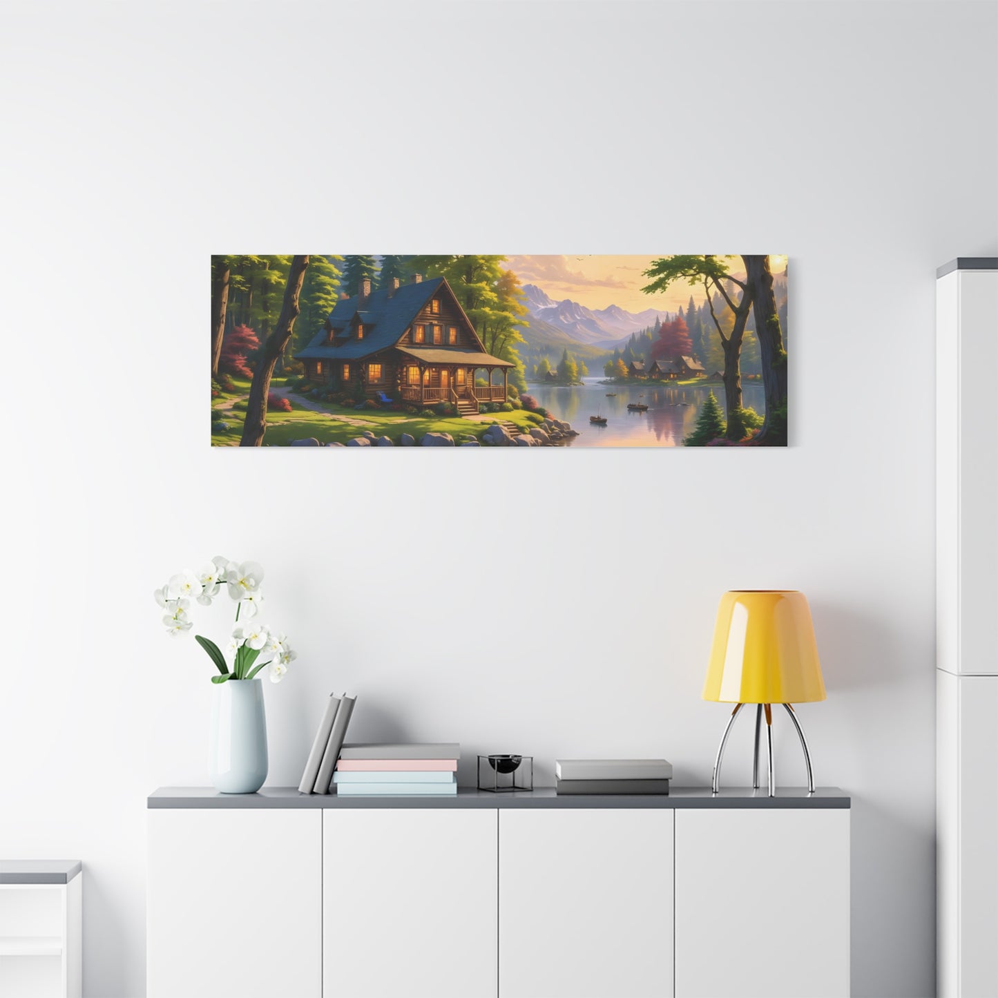 Canvas Wall Art - Cabin on the Lake, Thomas Kinkade Homage