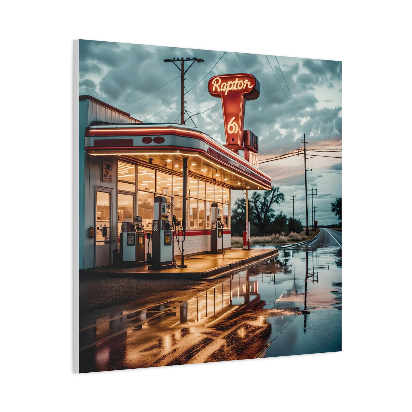 Canvas Print - Raptor Gas Station in the Mid West of USA, Homage to a Lost World