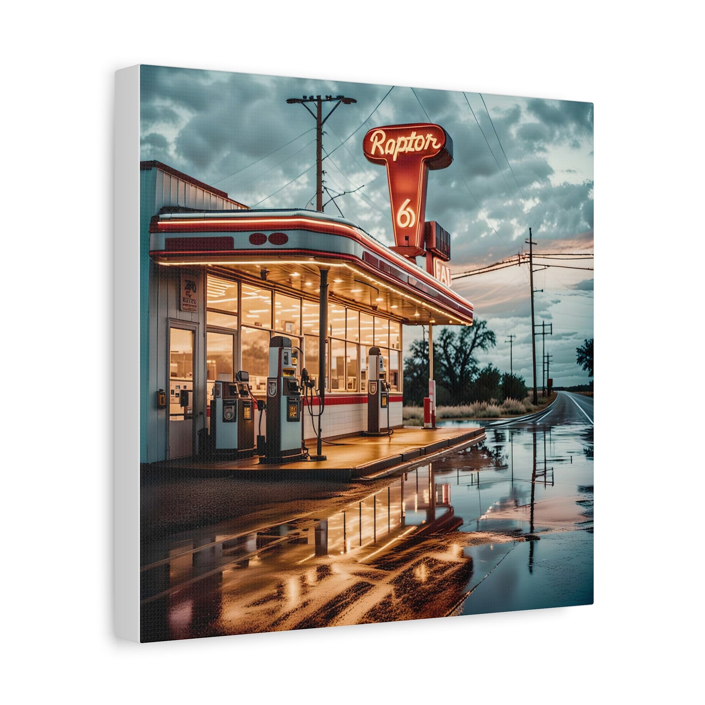 Canvas Print - Raptor Gas Station in the Mid West of USA, Homage to a Lost World