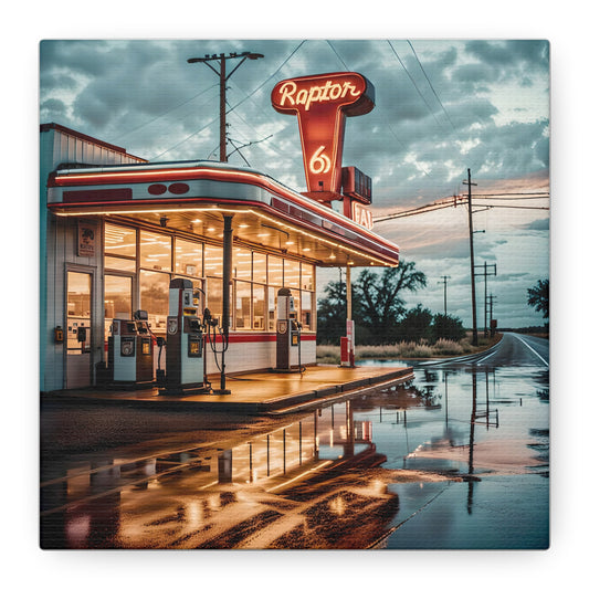 Canvas Print - Raptor Gas Station in the Mid West of USA, Homage to a Lost World