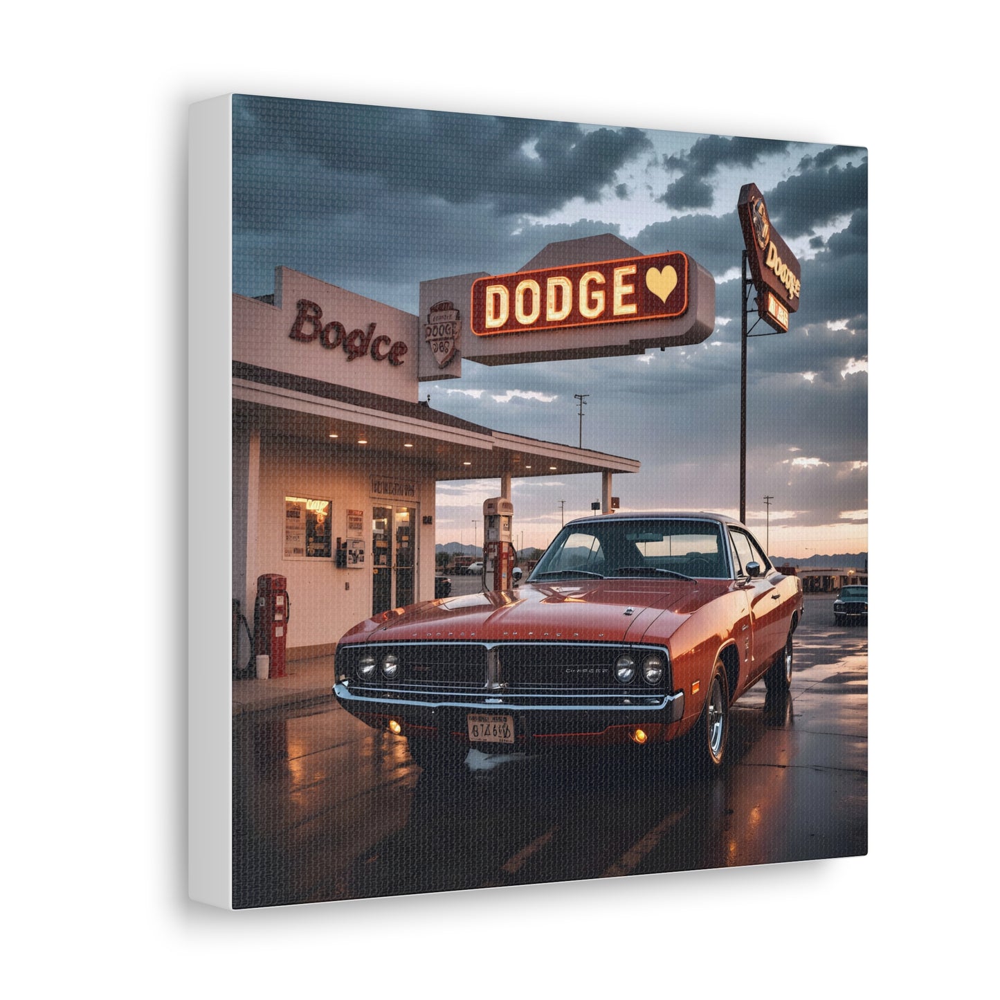 Canvas Gallery Wraps - Dodge Charger at Gas Station in the evening