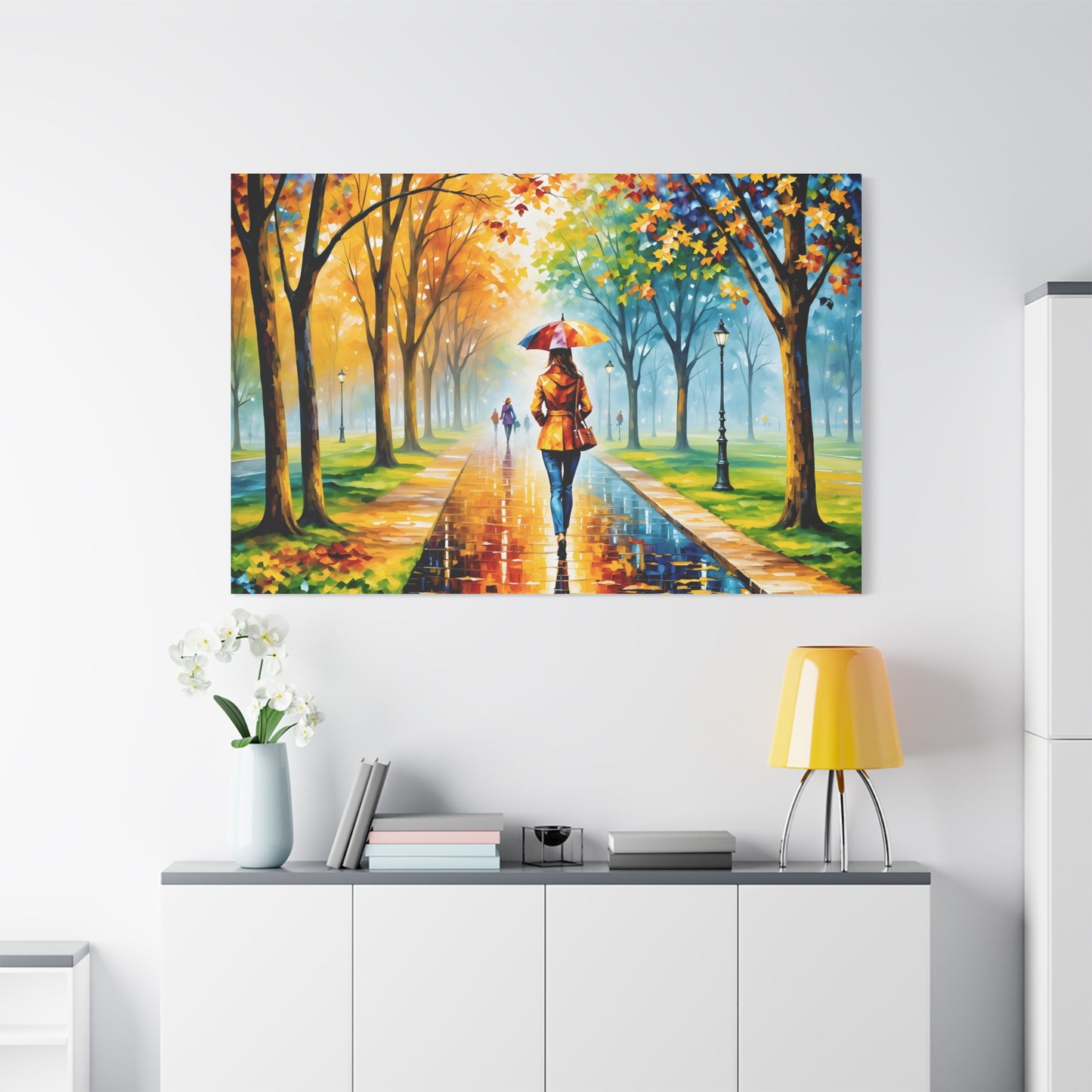 Canvas Wall Art - Walking in the Park Under the Rain