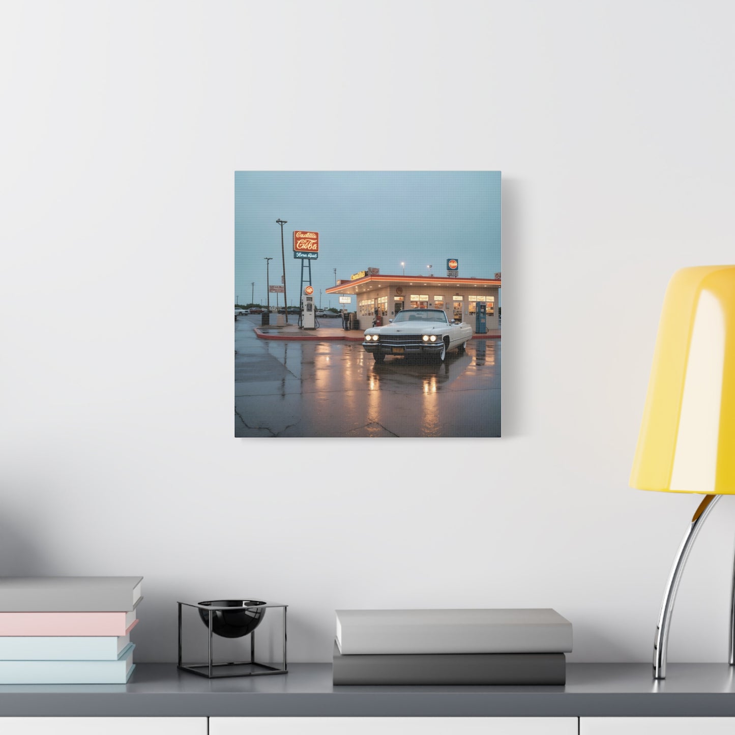 Canvas Print - Cadillac de Ville in Gas Station at Evening