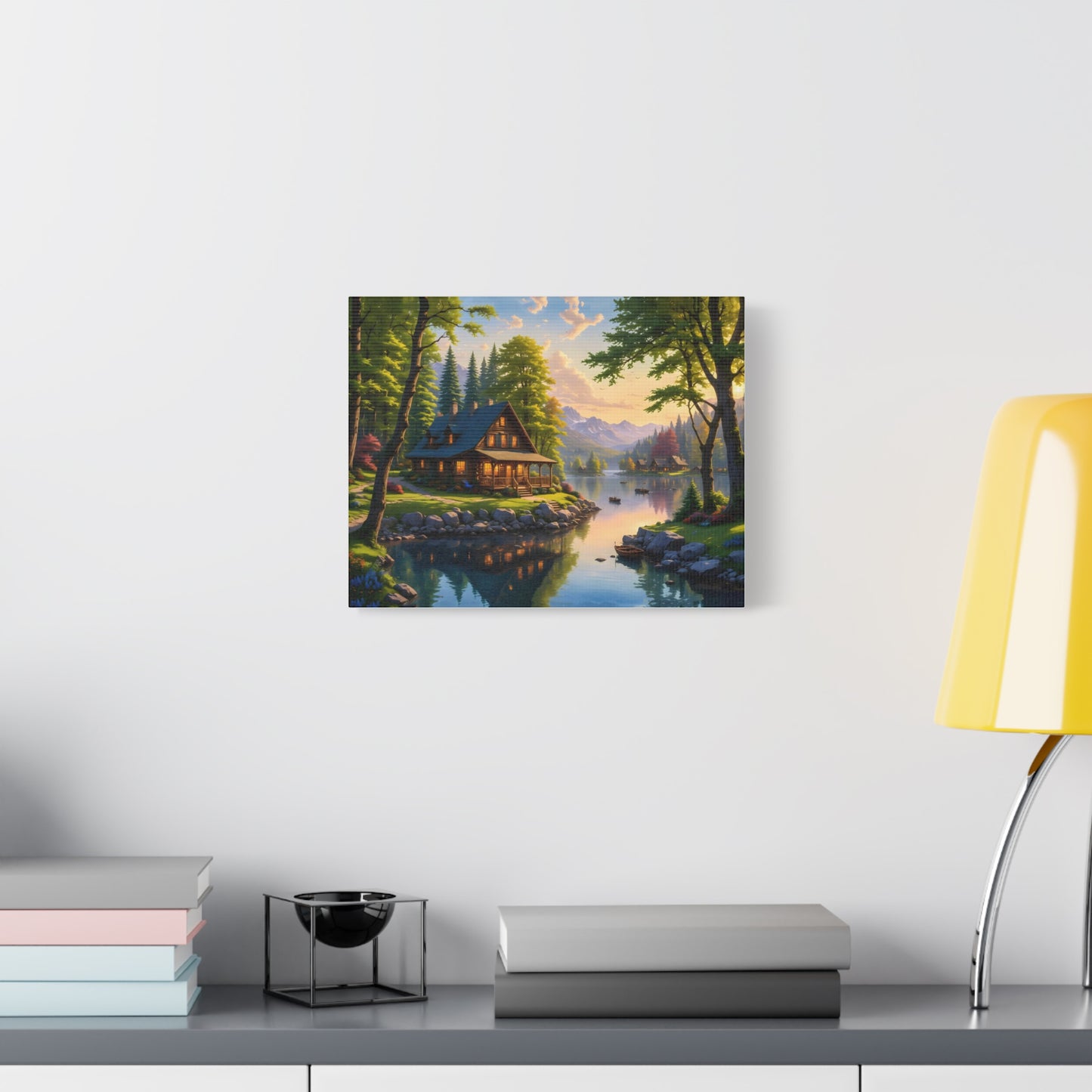 Canvas Wall Art - Cabin on the Lake, Thomas Kinkade Homage