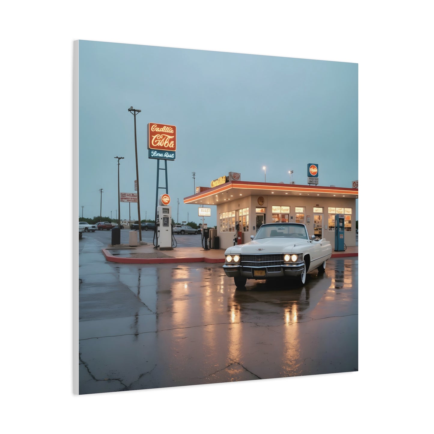 Canvas Print - Cadillac de Ville in Gas Station at Evening