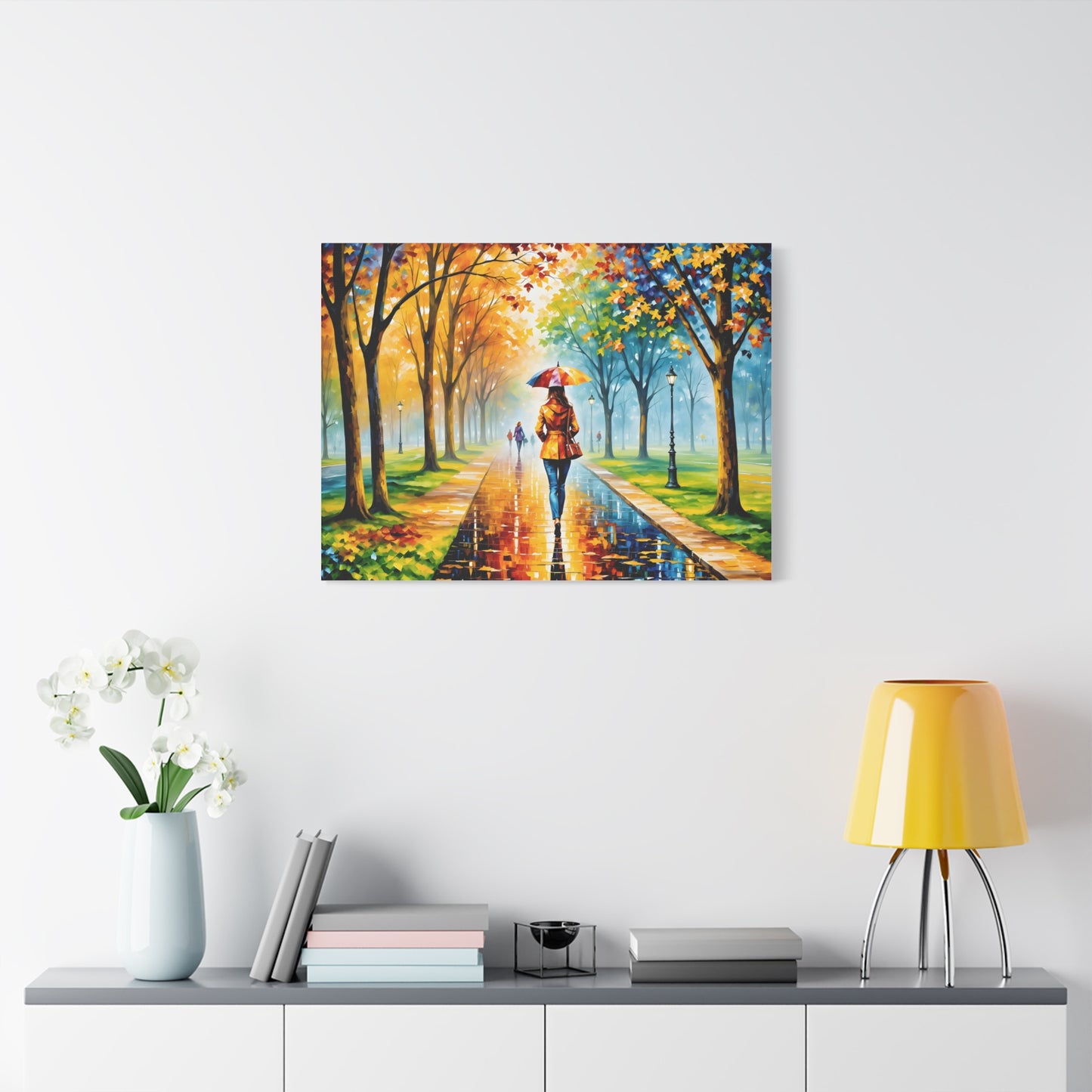 Canvas Wall Art - Walking in the Park Under the Rain