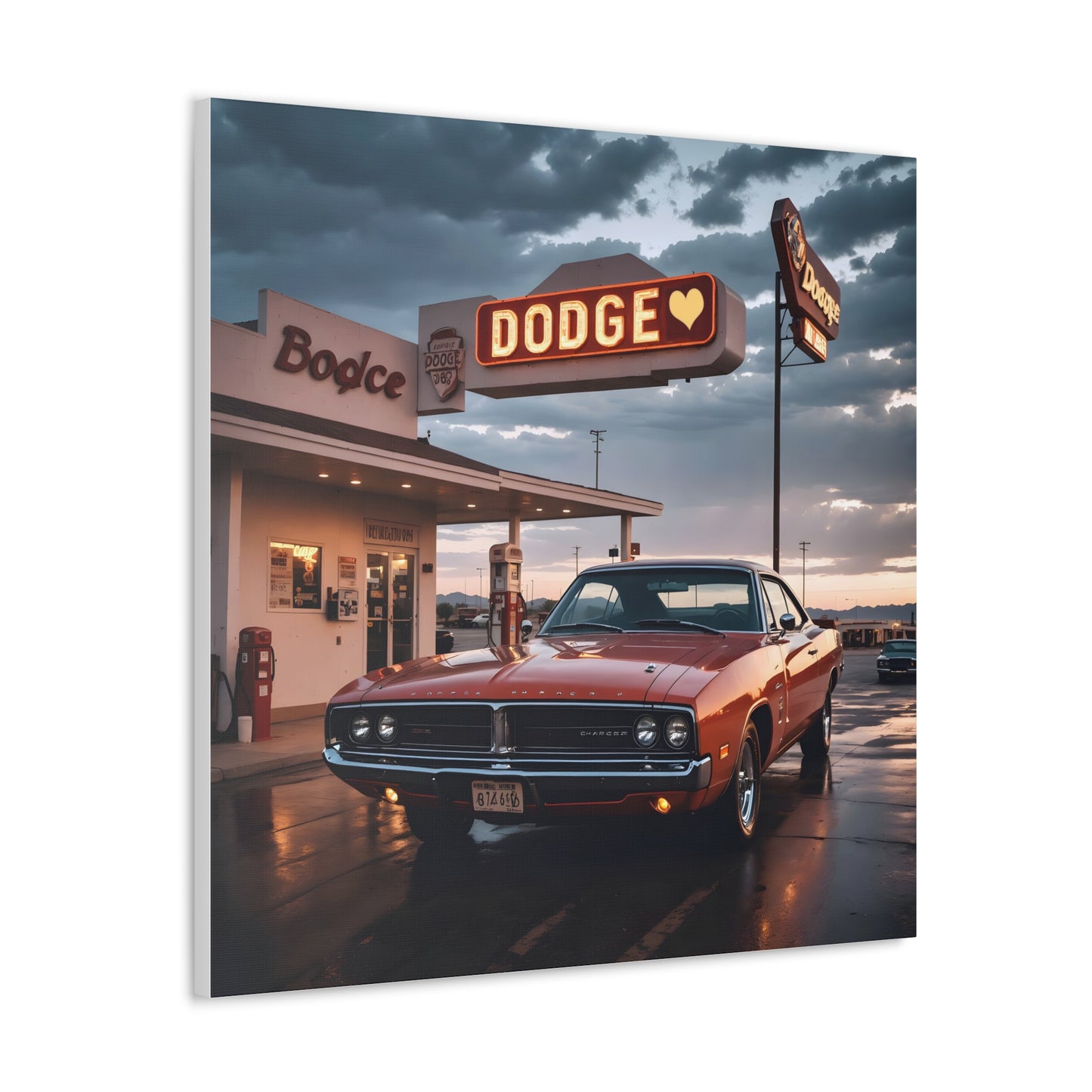 Canvas Gallery Wraps - Dodge Charger at Gas Station in the evening