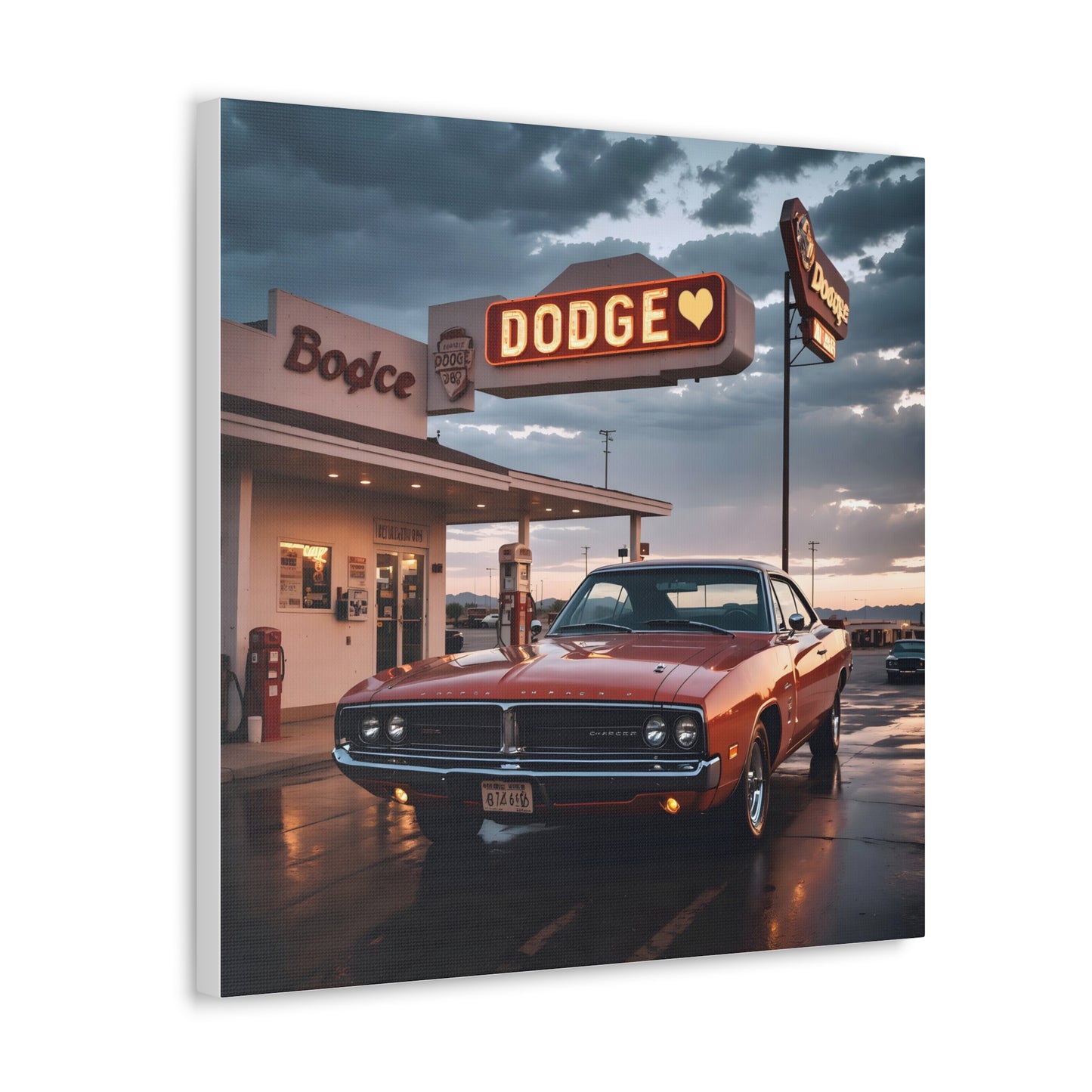 Canvas Gallery Wraps - Dodge Charger at Gas Station in the evening