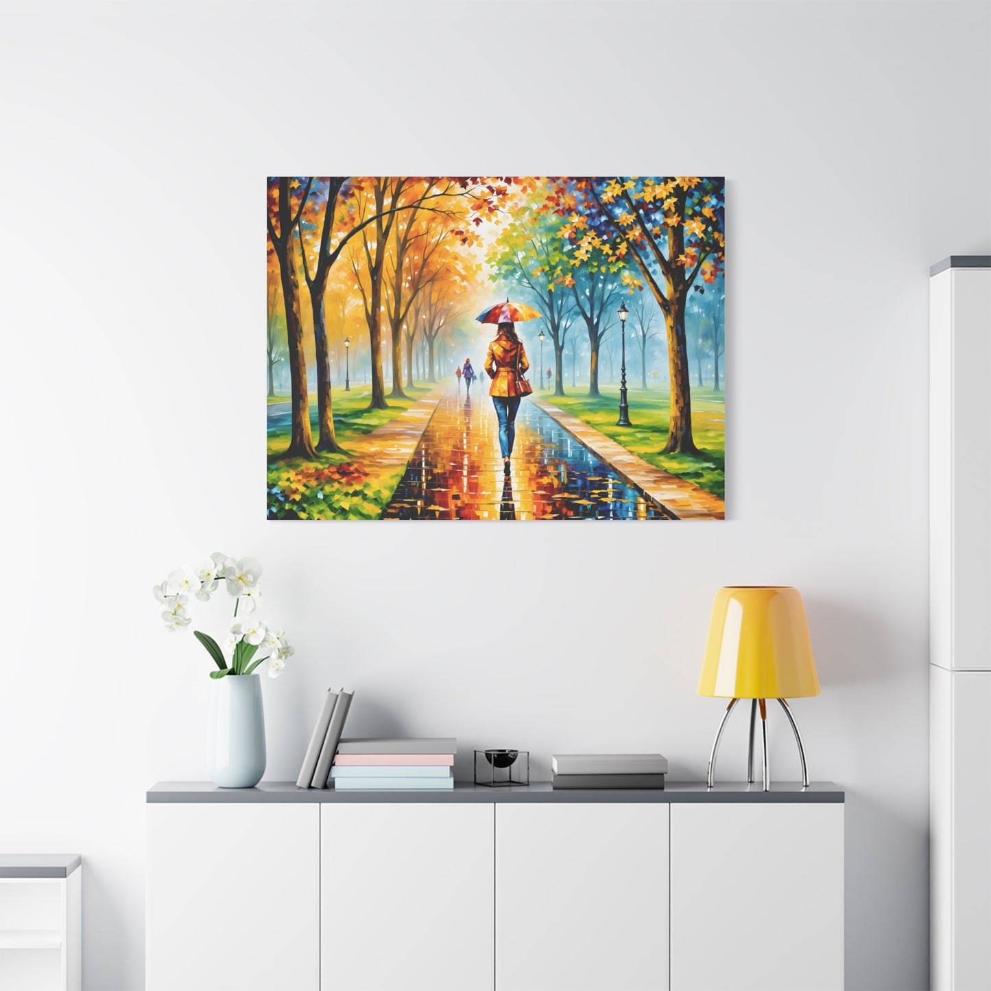 Canvas Wall Art - Walking in the Park Under the Rain