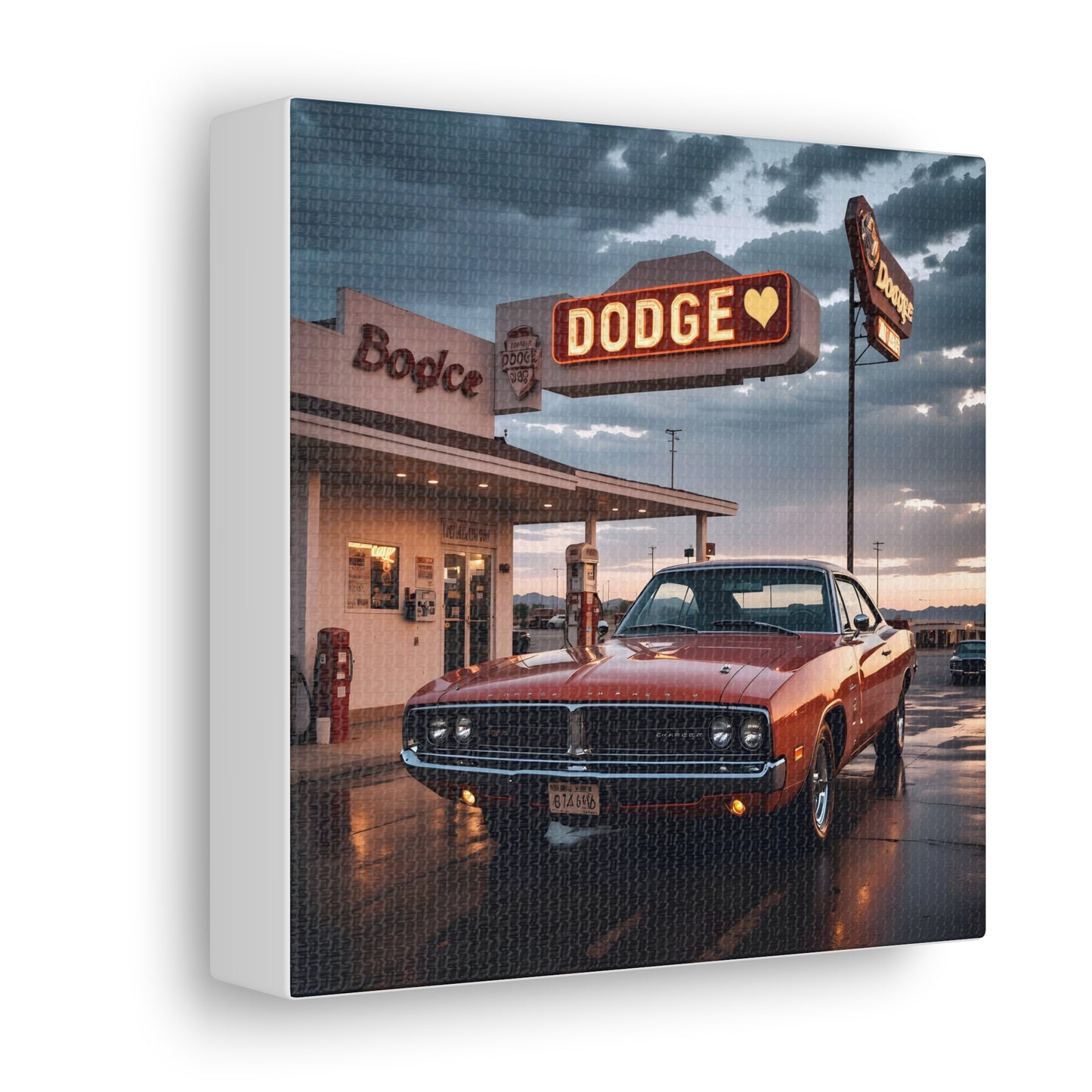 Canvas Gallery Wraps - Dodge Charger at Gas Station in the evening