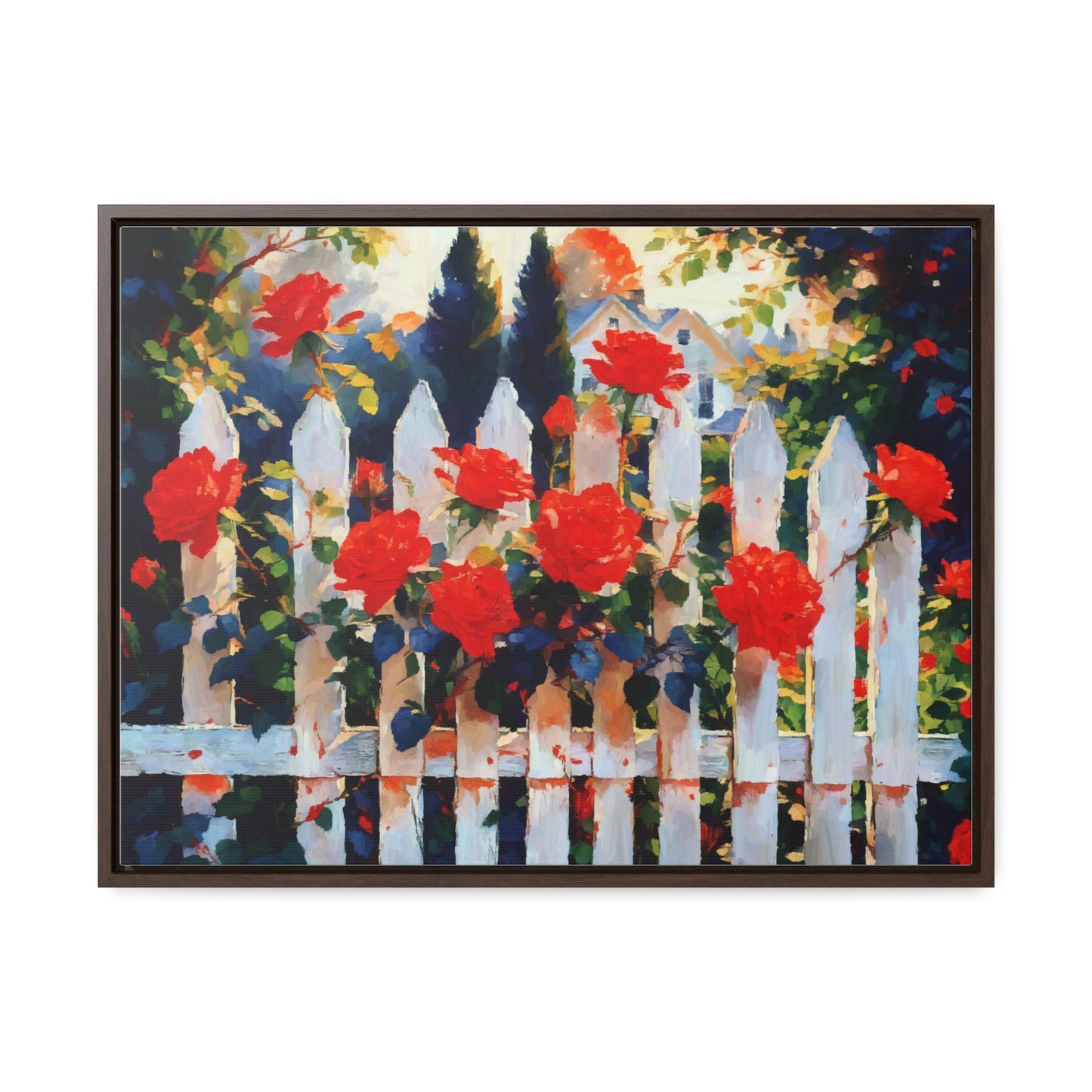 Canvas Wraps, Red Roses Landscape Garden Fence Art