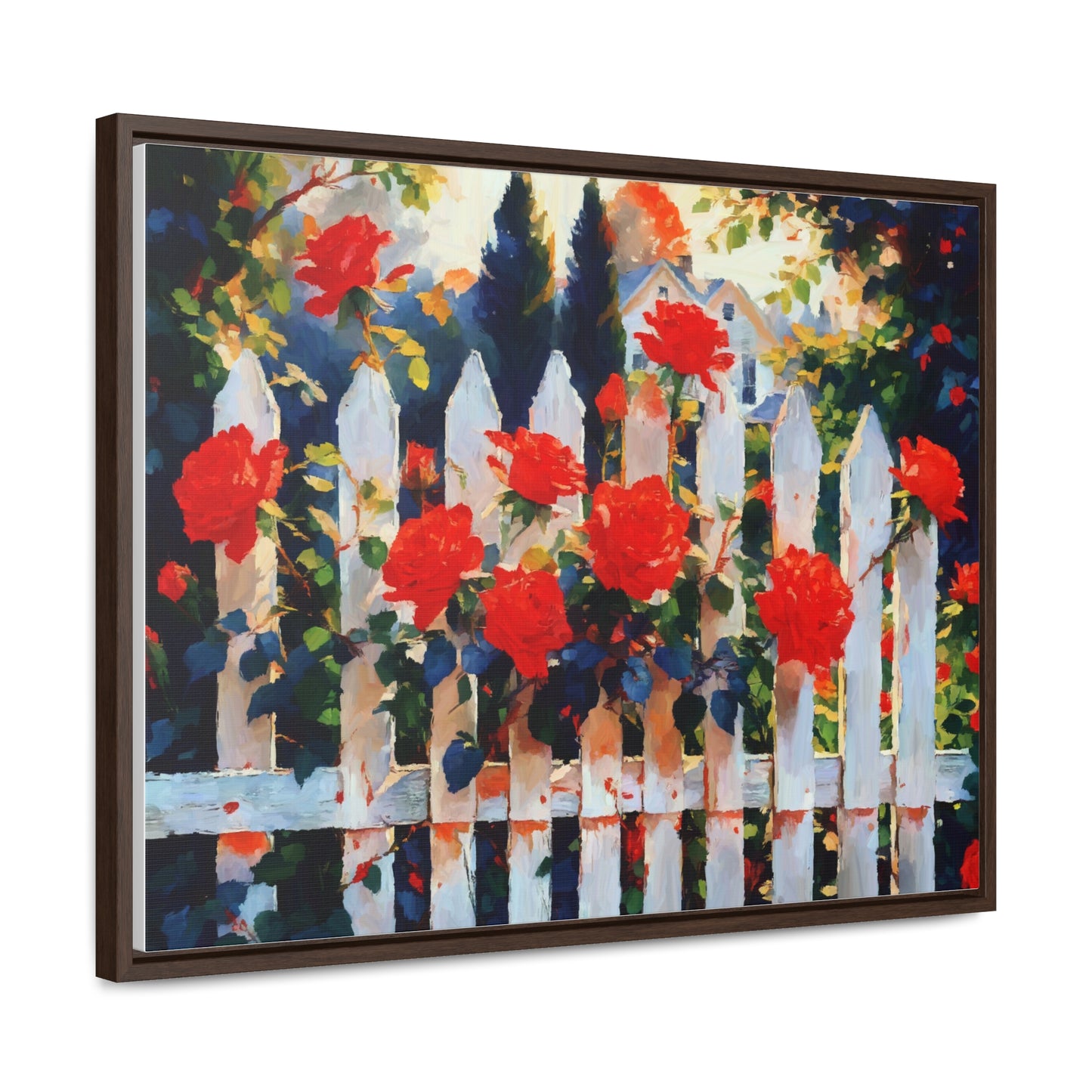 Canvas Wraps, Red Roses Landscape Garden Fence Art