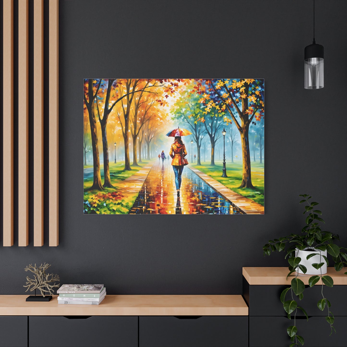 Canvas Wall Art - Walking in the Park Under the Rain