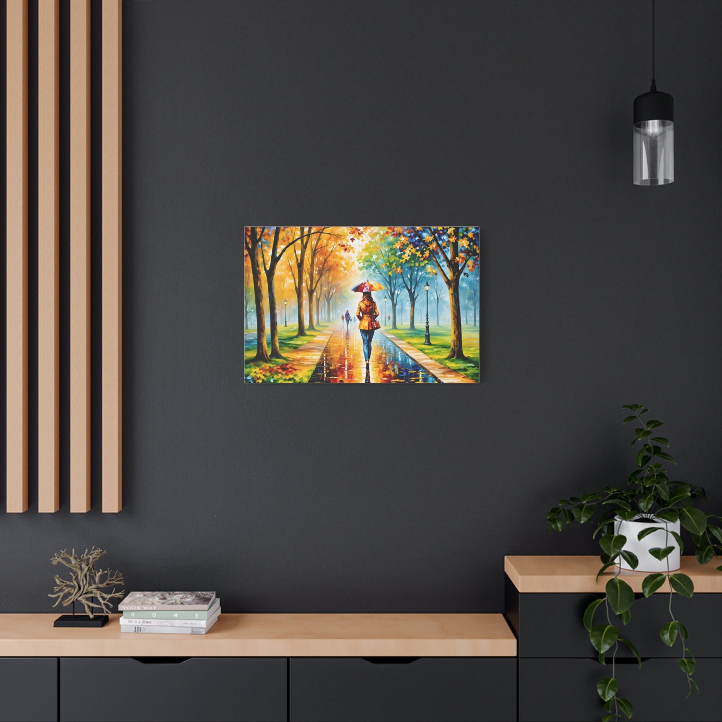 Canvas Wall Art - Walking in the Park Under the Rain