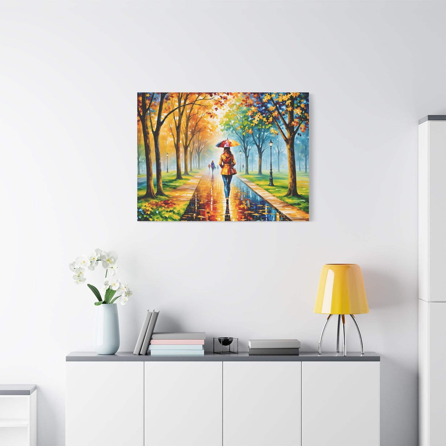 Canvas Wall Art - Walking in the Park Under the Rain